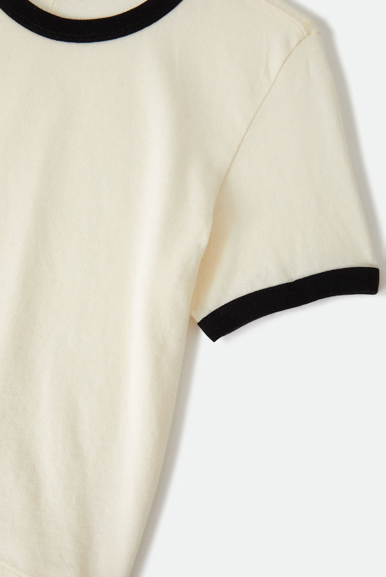 Women's Carefree Organic Garment Dye Ringer T-Shirt in the color Off White/Black - Additional Laydown image