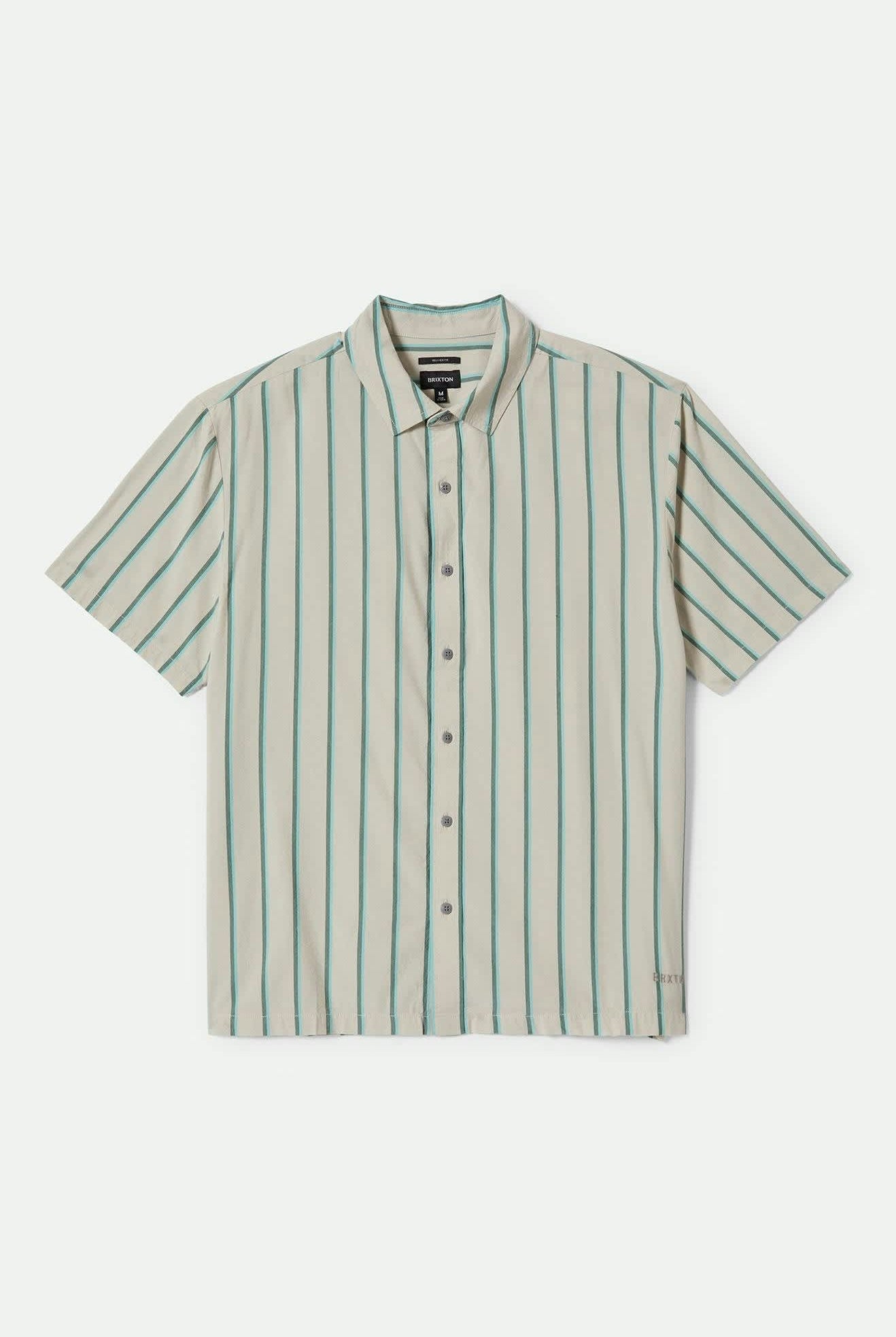 Men's CRU Stripe Relaxed S/S Shirt in the color Beige/Pine Needle/Aquatic Green - Front Product View