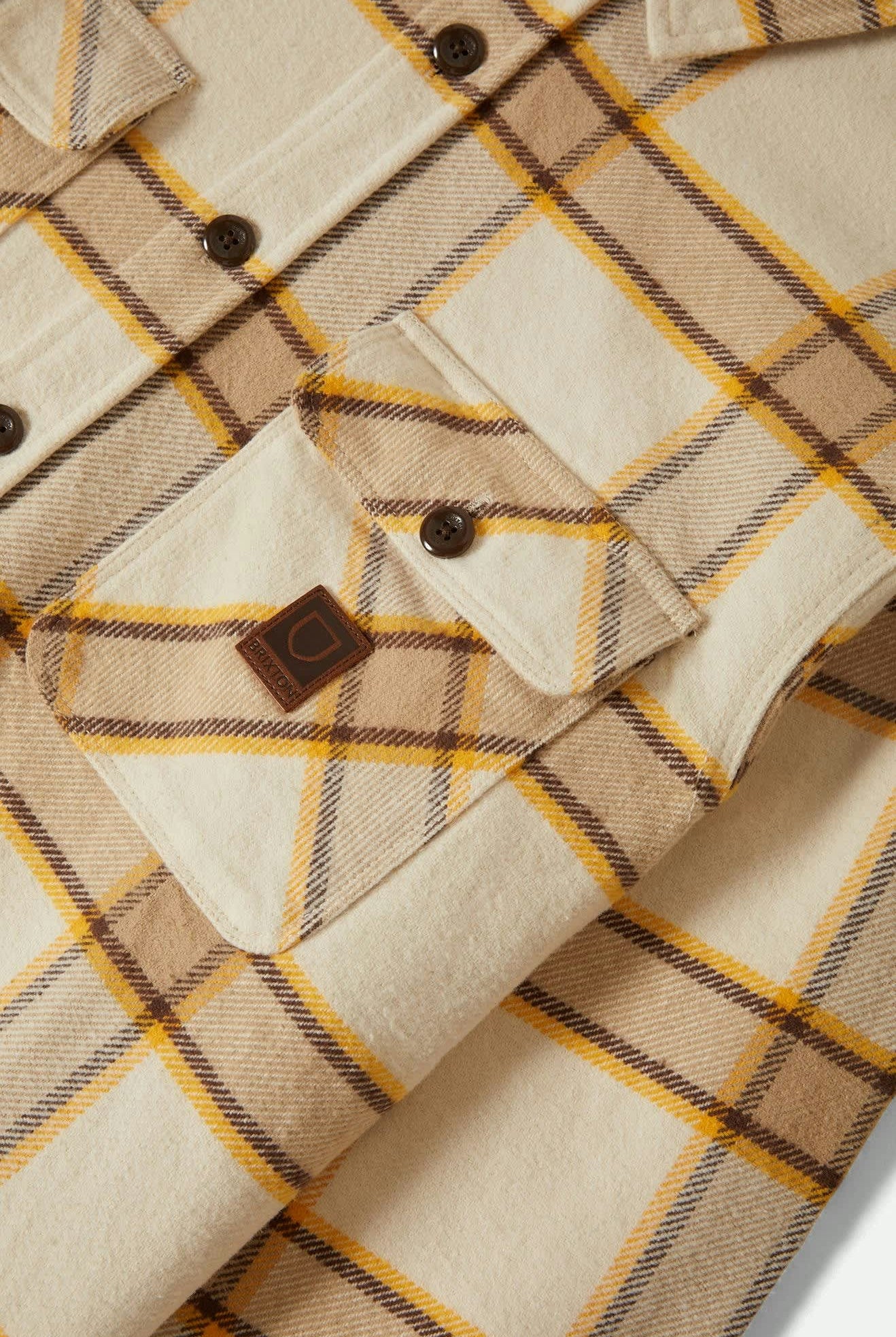 Men's Bowery Heavyweight Flannel in the color Whitecap/Pineconebrown/Saffron - Additional Laydown image