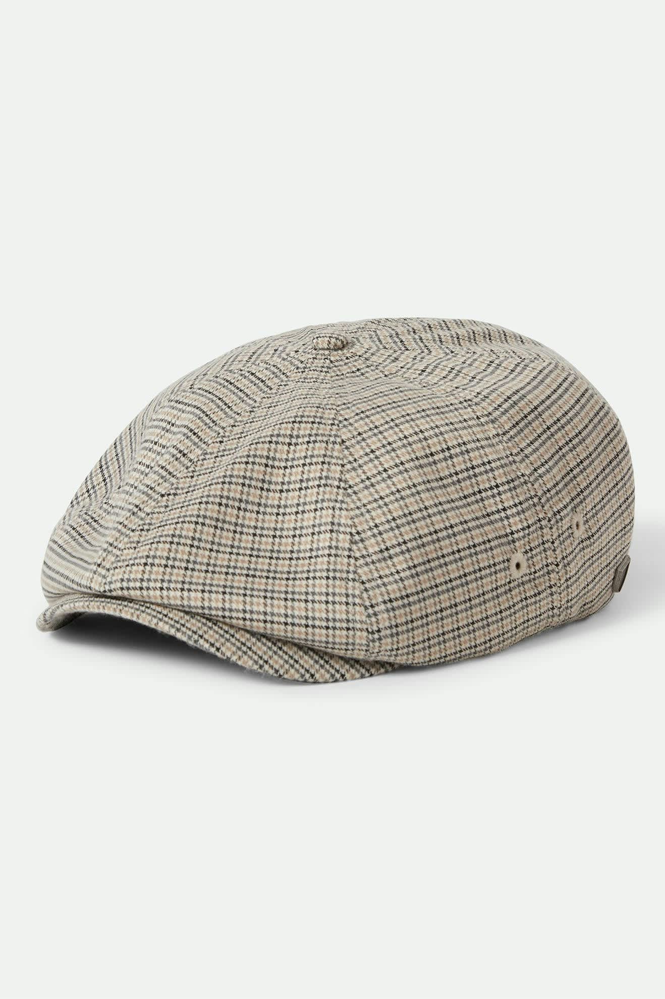 Unisex Brood Lightweight Newsboy Cap in the color Off White/Black/Grey Houndstooth - Front Product View
