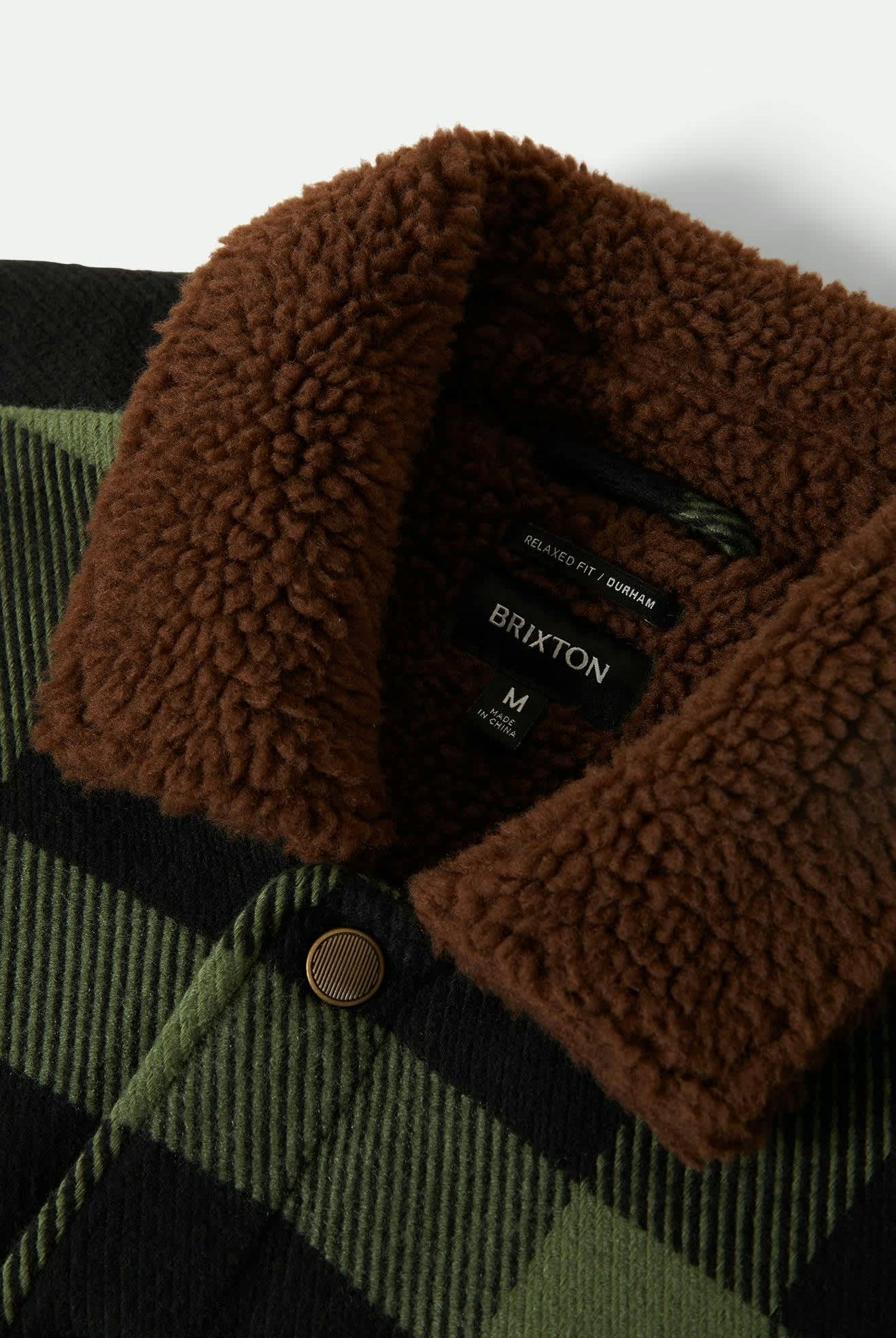 Men's Durham Sherpa Lined Jacket in the color Black/Wild Green Flannel - Additional Laydown image