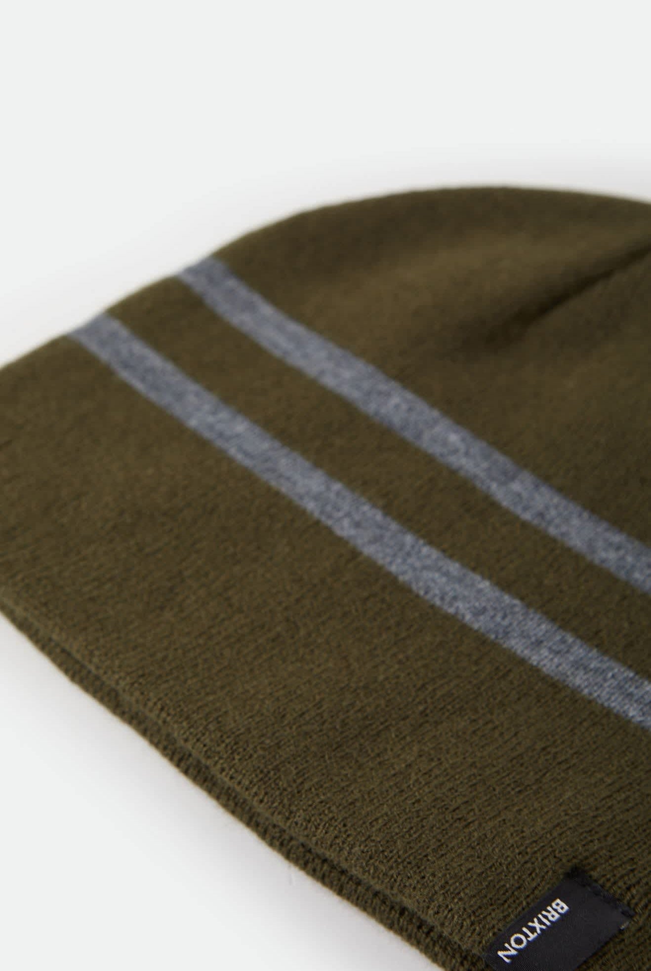 Unisex Skully Beanie in the color Dark Olive/Heather Grey Stripe - Additional Laydown image