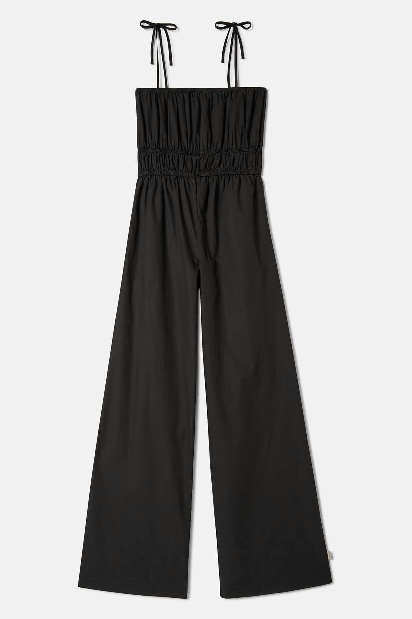 Women's Eden Smocked Jumpsuit in the color Black - Front Product View