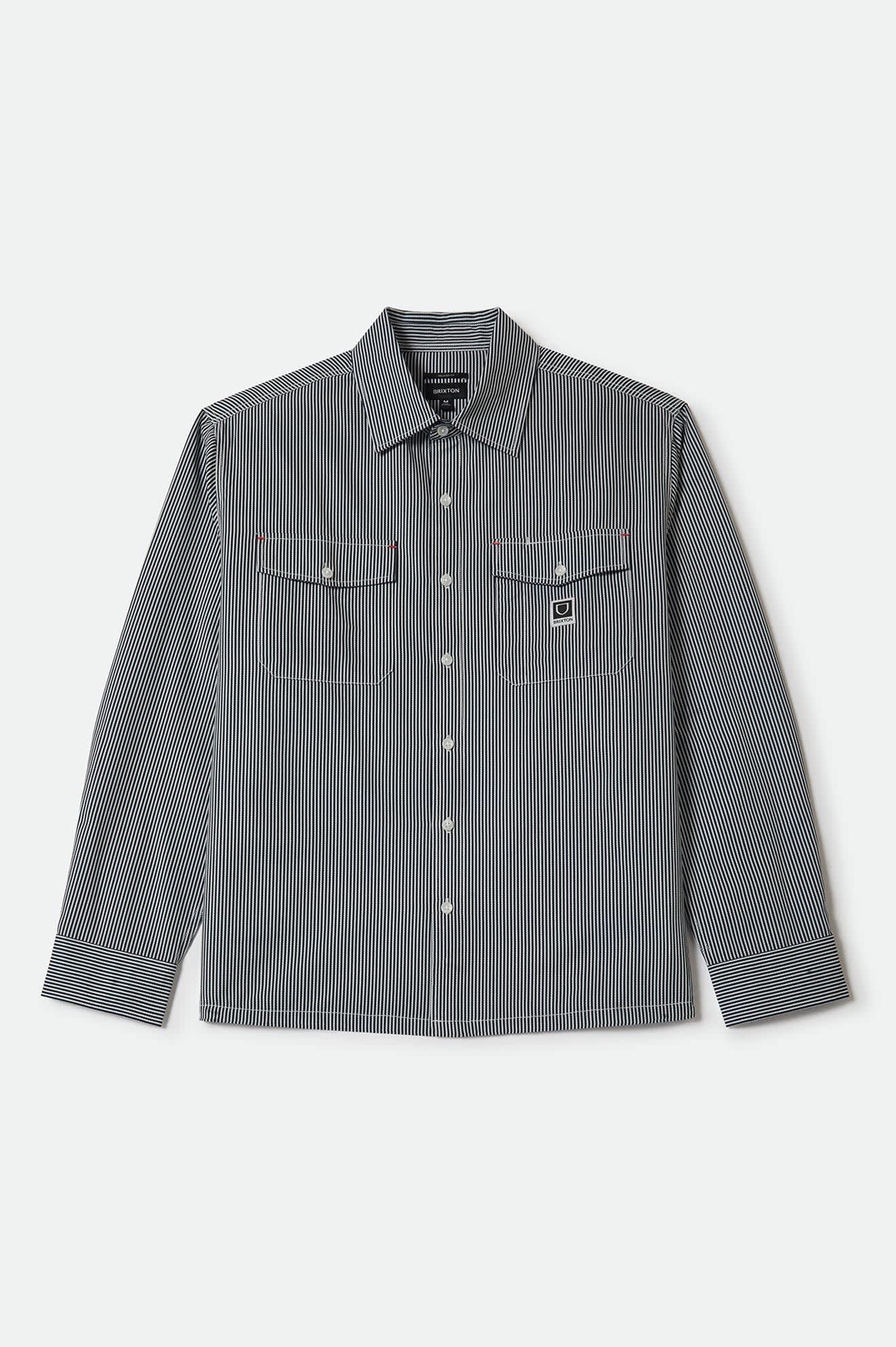 Men's Journey Lightweight Long Sleeve Shirt in the color Navy/White Stripe - Front Product View