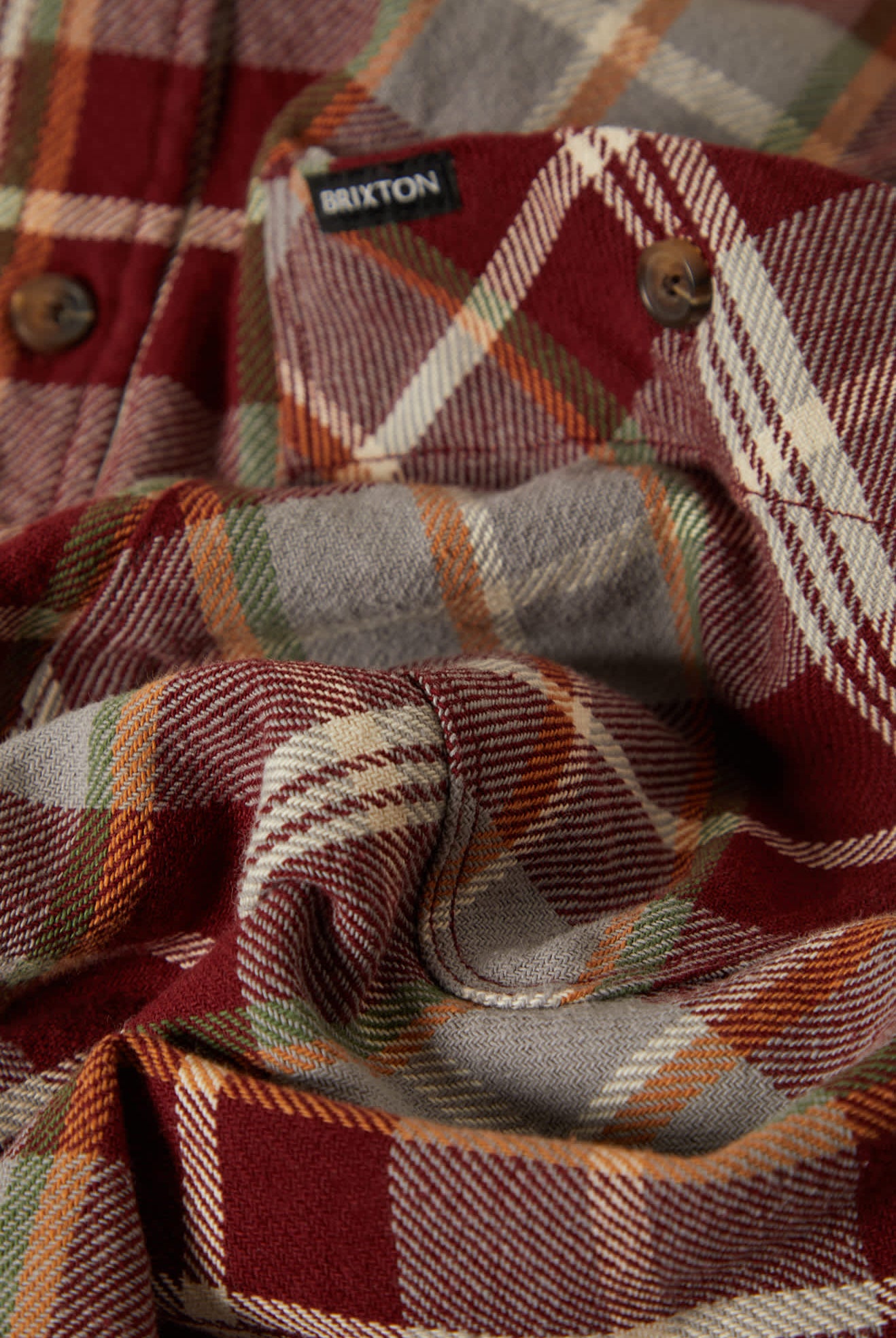Men's Vintage Wash Flannel in the color Maroon Red/Beige/Green - Additional Laydown image