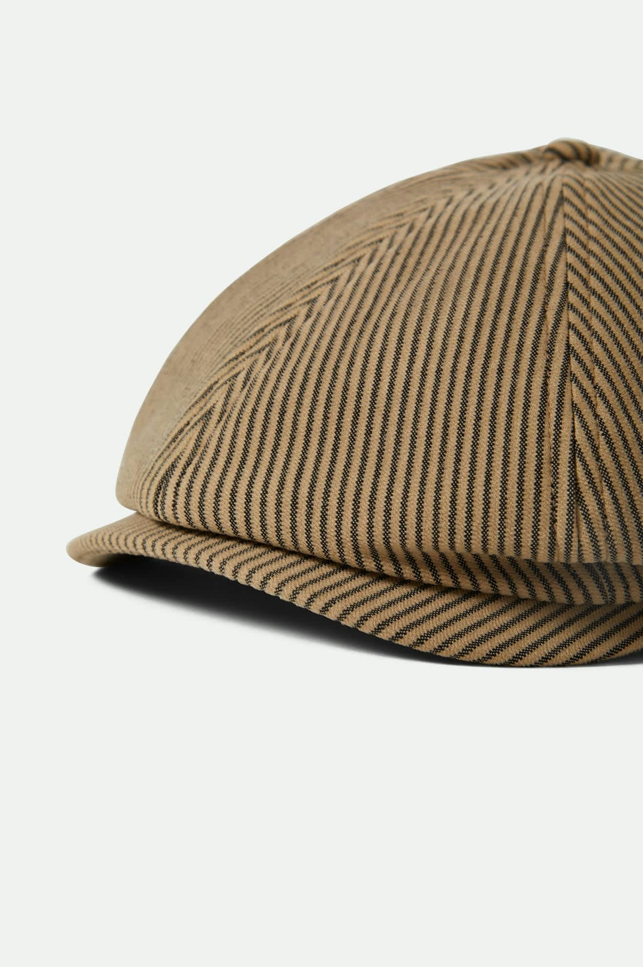 Unisex Brood Newsboy Cap in the color Dark Tan/Black Hickory Stripe - Additional Laydown image