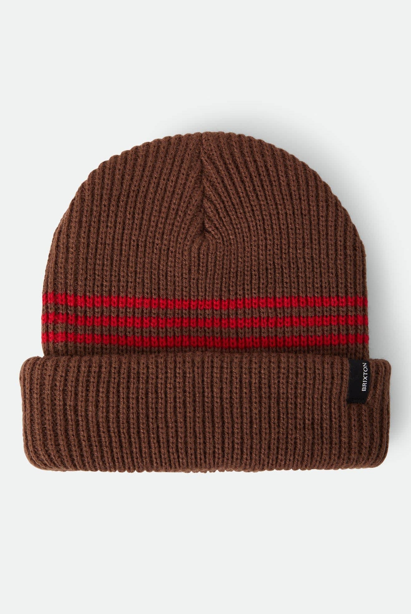 Unisex Chunky Heist Beanie in the color Pinecone Brown/Chili Pepper Stripe - Front Product View