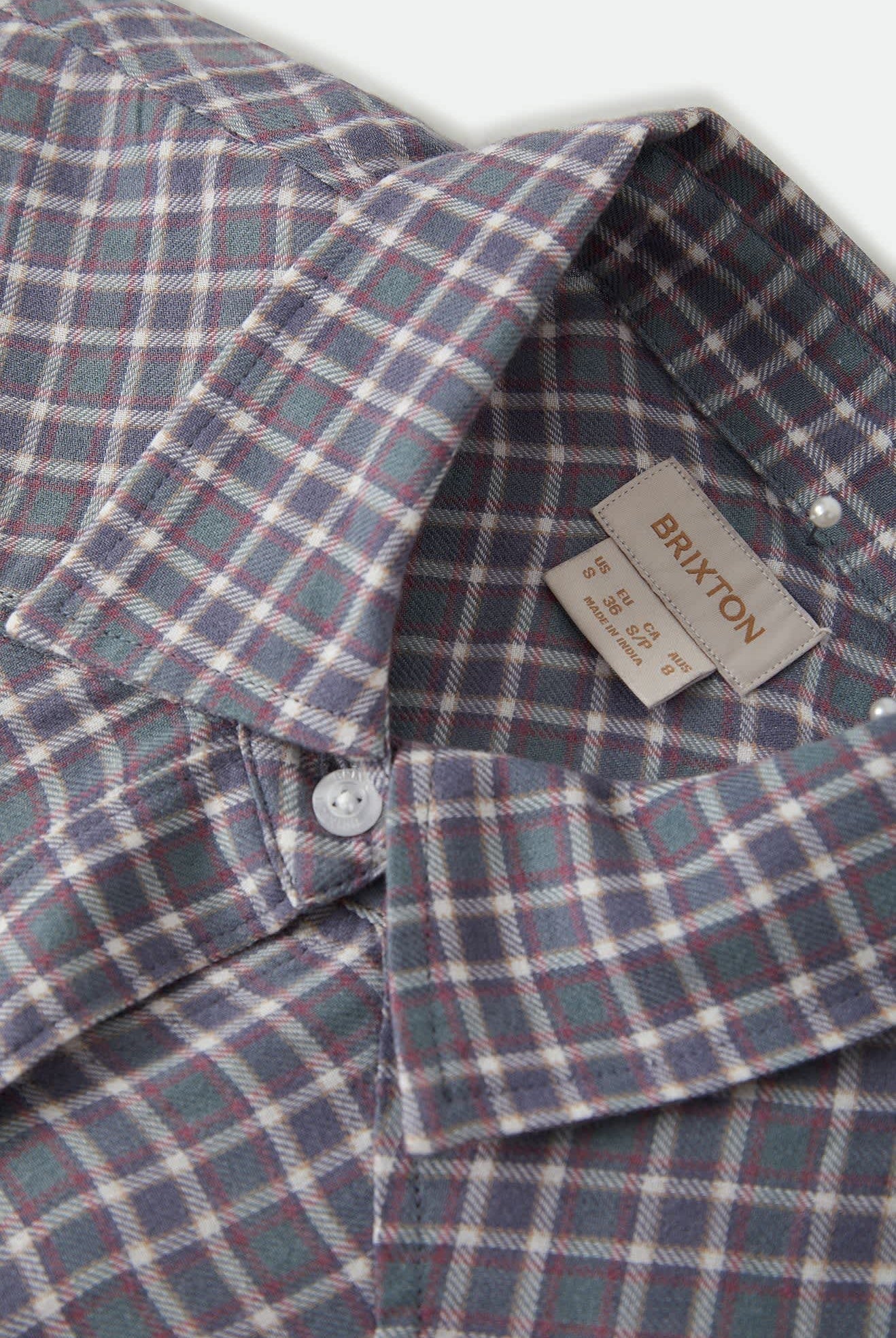 Women's Wayne Women's Shirt in the color Soft Navy Plaid - Additional Laydown image
