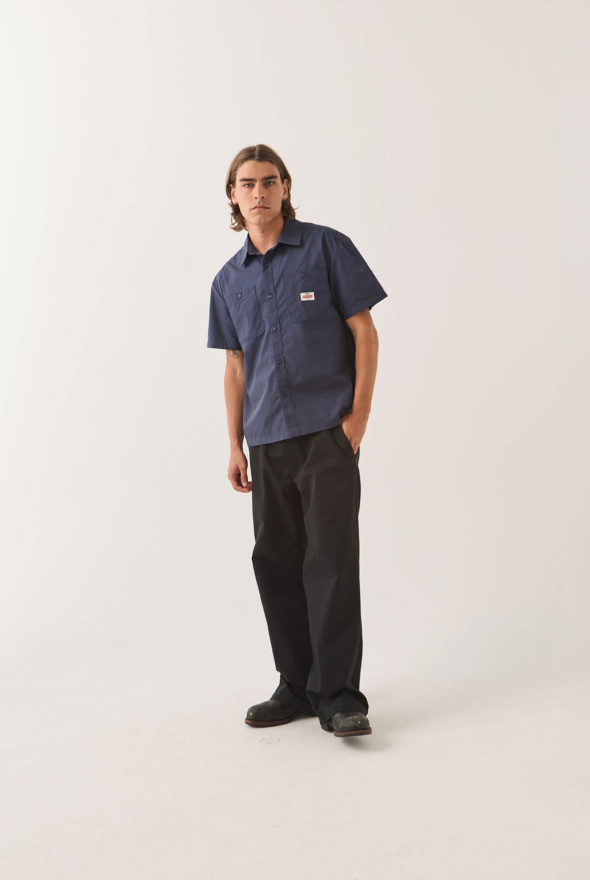 Men's Trademark Short Sleeve Shirt in the color Washed Navy - Men's Front View