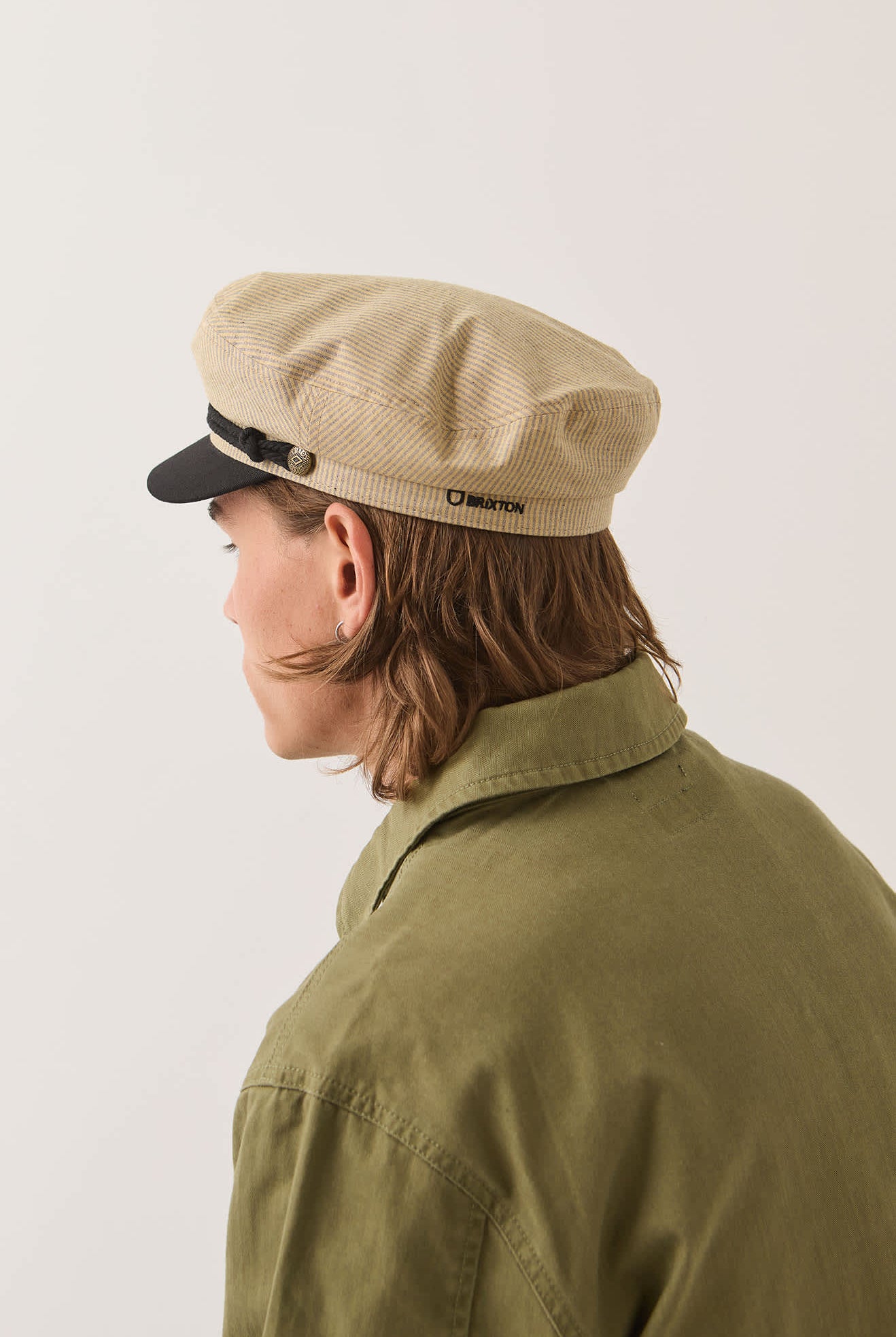 Women's Fiddler Fisherman Cap in the color Khaki Stripe/Washed Black - Additional Fit image