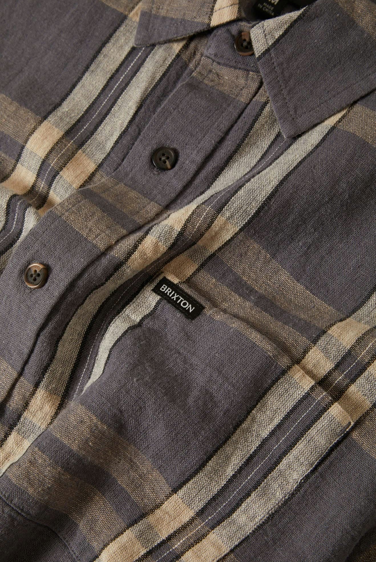 Men's Charter Linen Blend S/S Shirt in the color Charcoal/Beige Plaid - Additional Laydown image