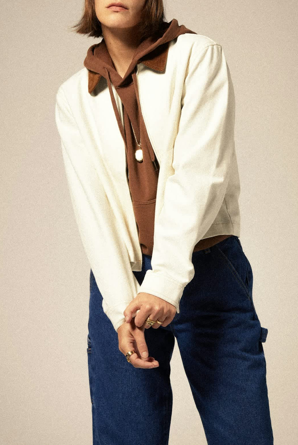 Women's Mechanics Women's Garage Zip Jacket in the color Egret White - Women's Front View