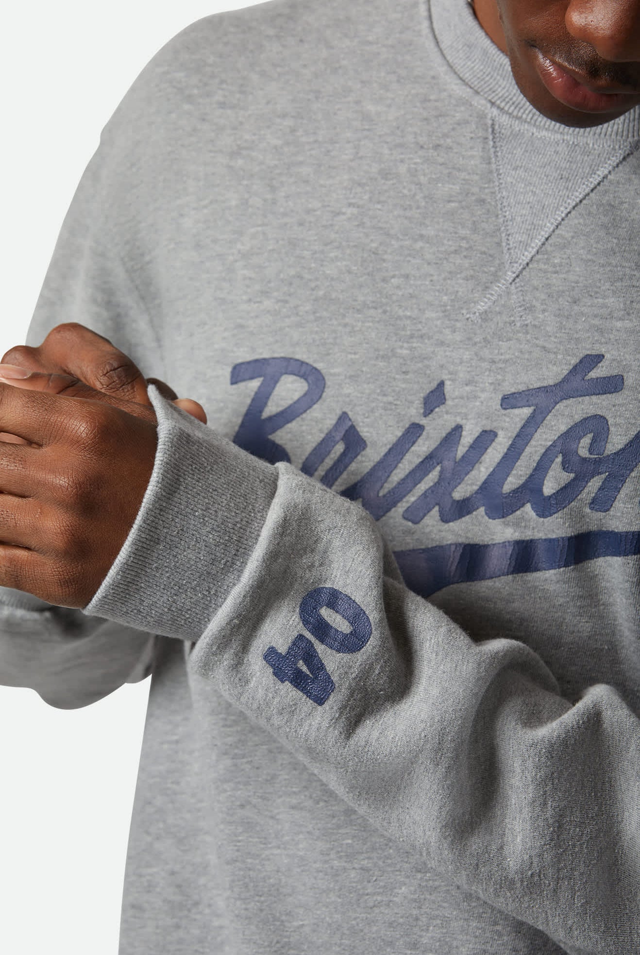 Men's The League Broken In Crew in the color Heather Grey - Additional Fit View