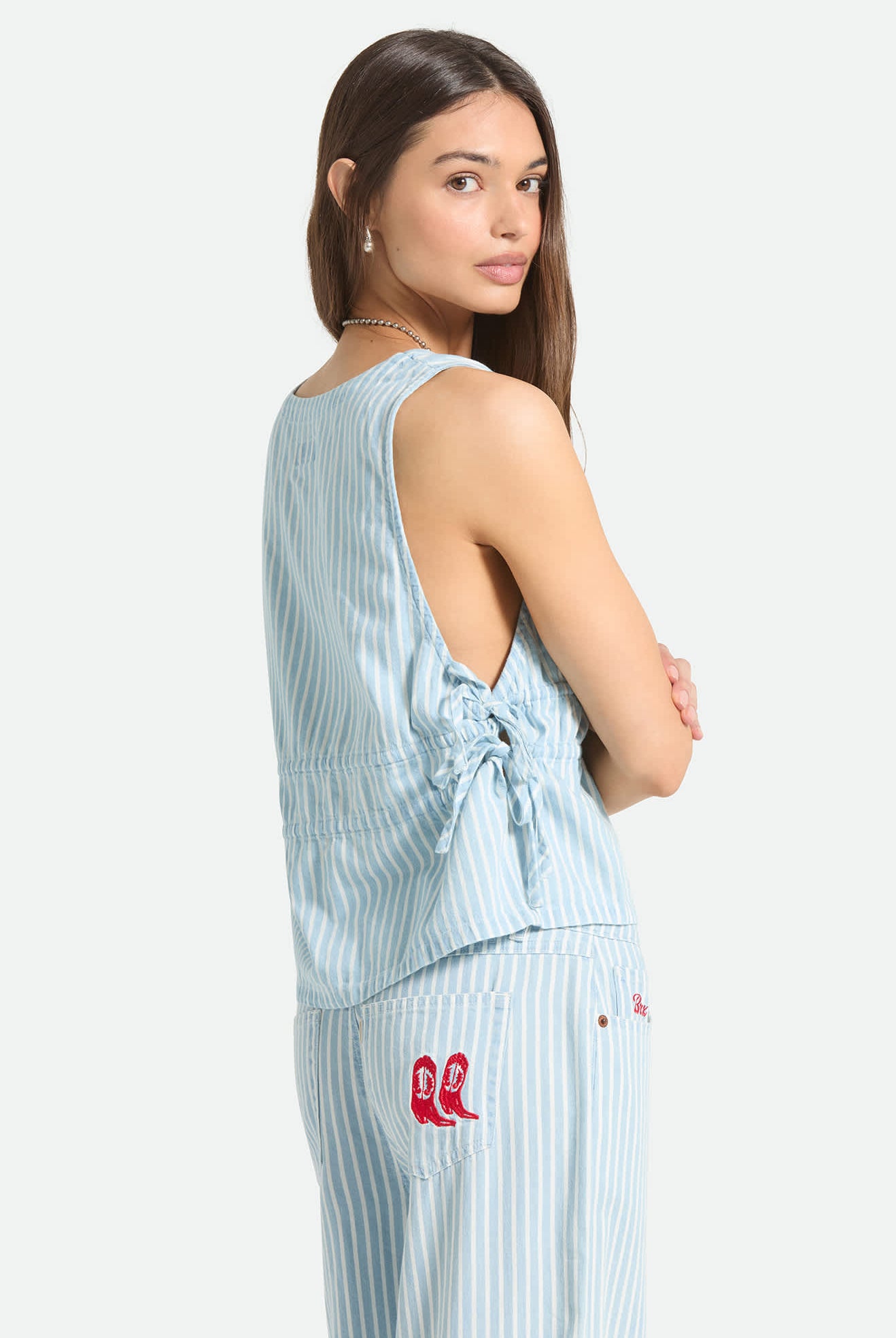 Women's The Bells Top in the color Two Boot Stripe - Women's Back View
