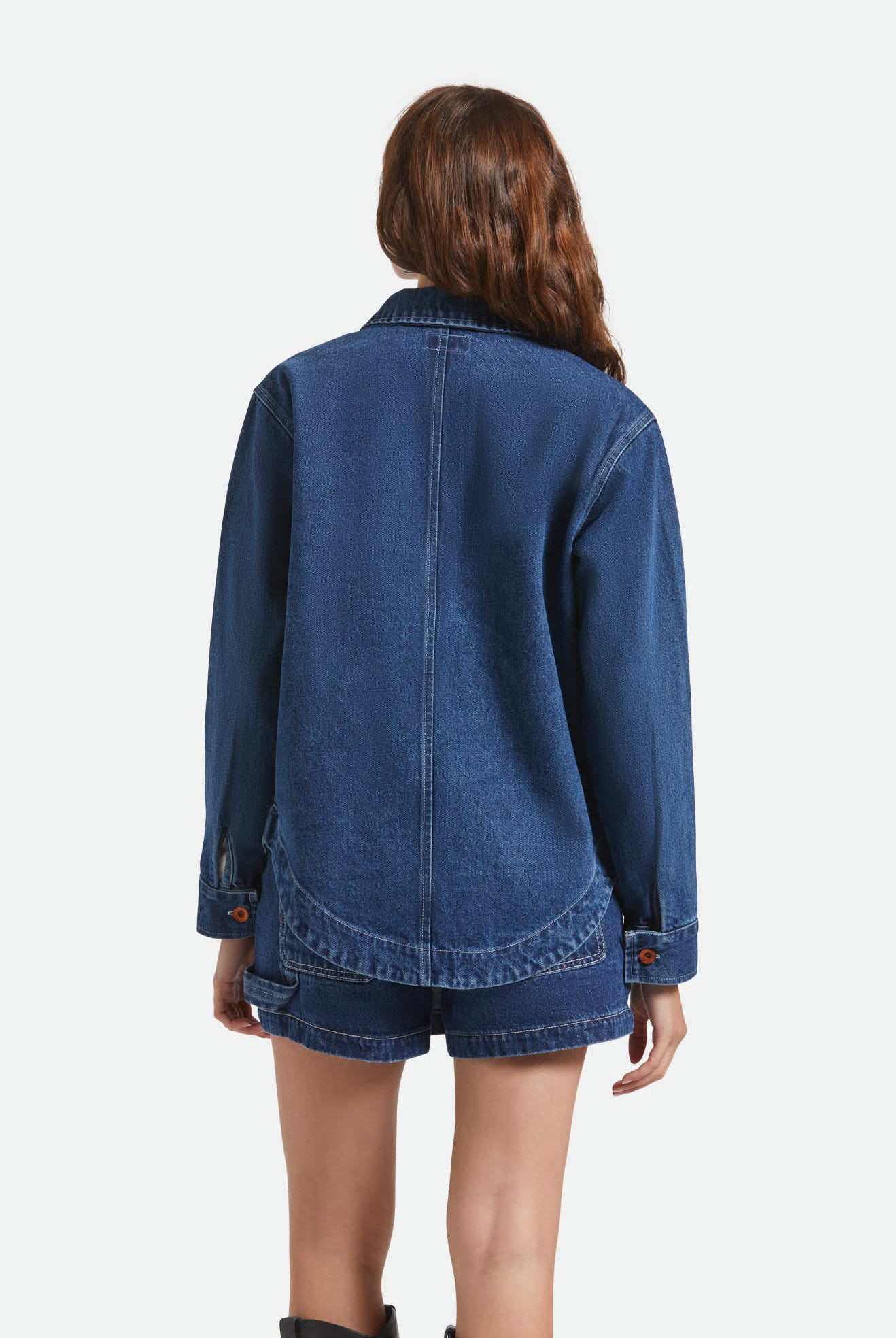 Women's Durham Shirt Jacket in the color Rinse Denim - Women's Back View