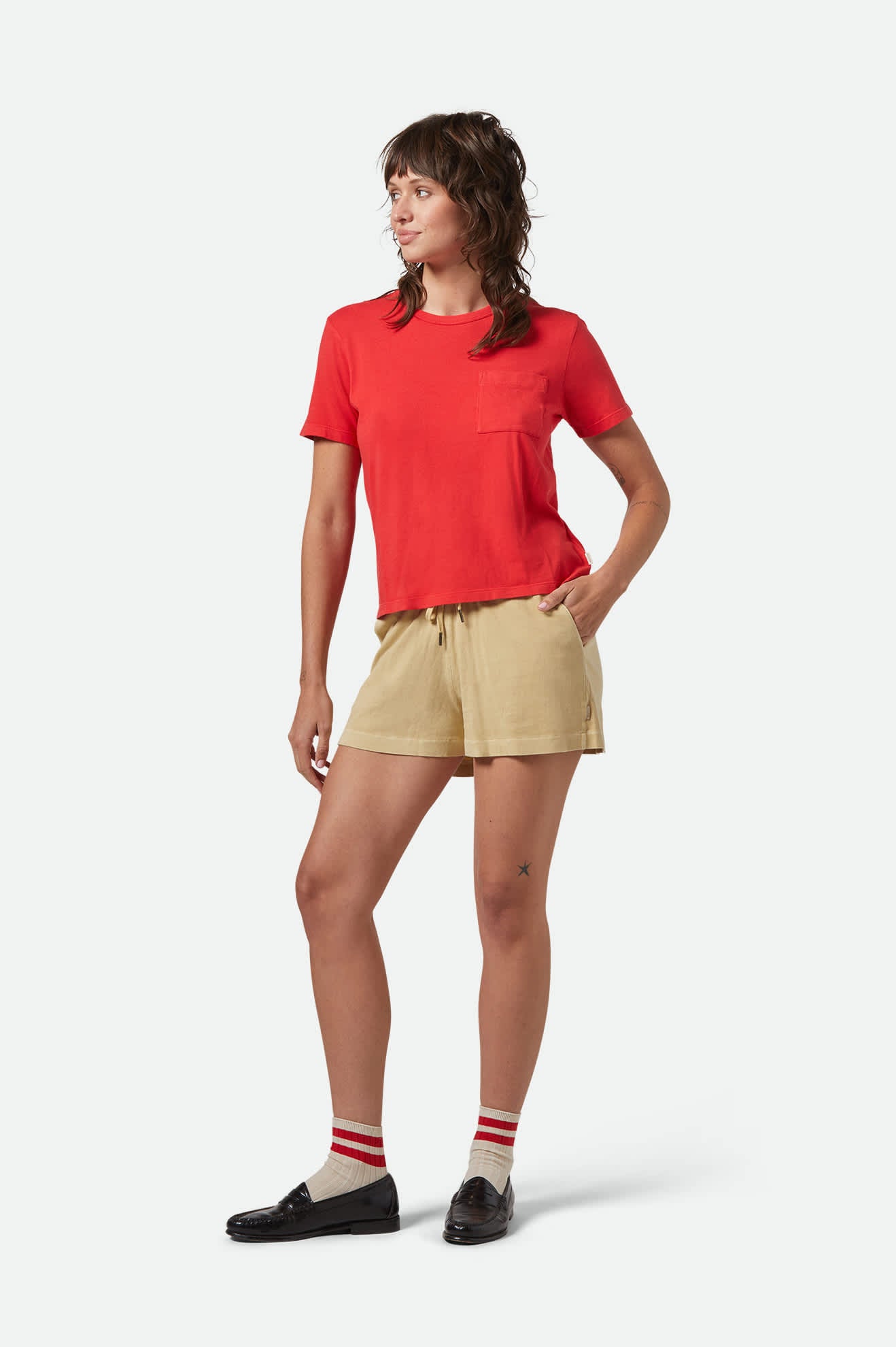 Women's Carefree Organic Garment Dye Perfect T-Shirt in the color Crimson - Additional Fit image