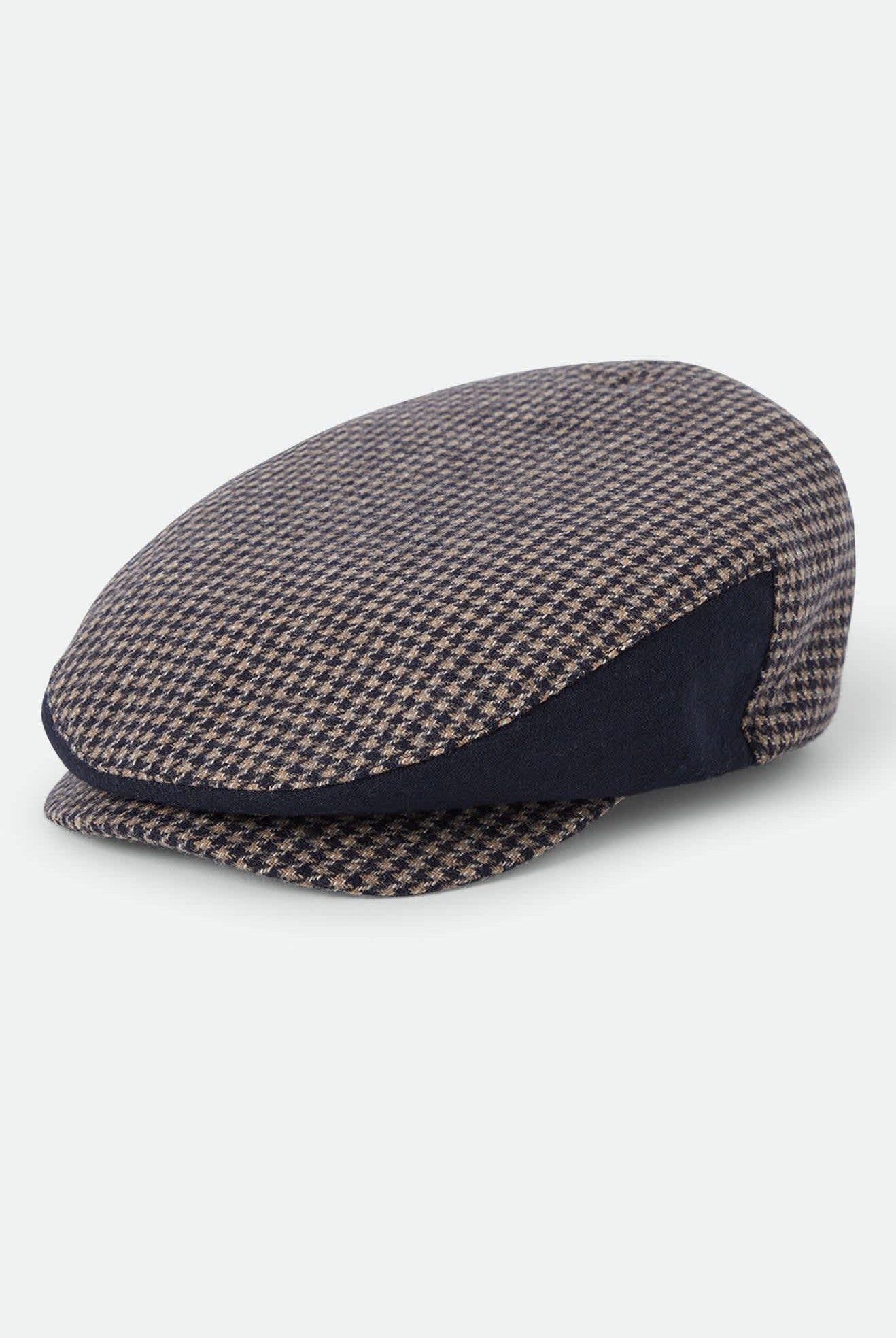 Unisex Hooligan Flat Cap in the color Navy/Sand Houndstooth - Front Product View
