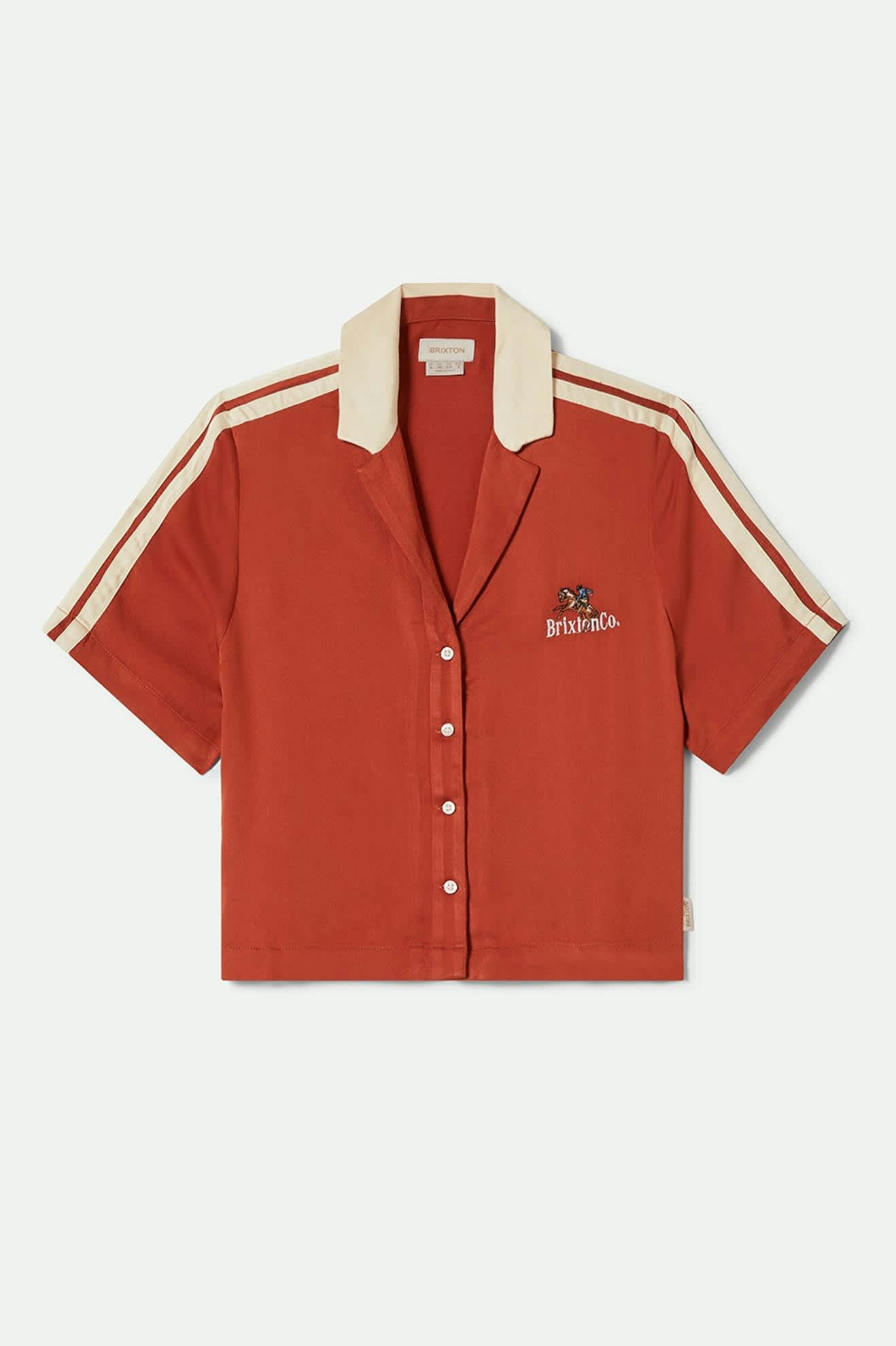 Women's Silky S/S Bowling Button Down in the color Burnt Brick - Front Product View