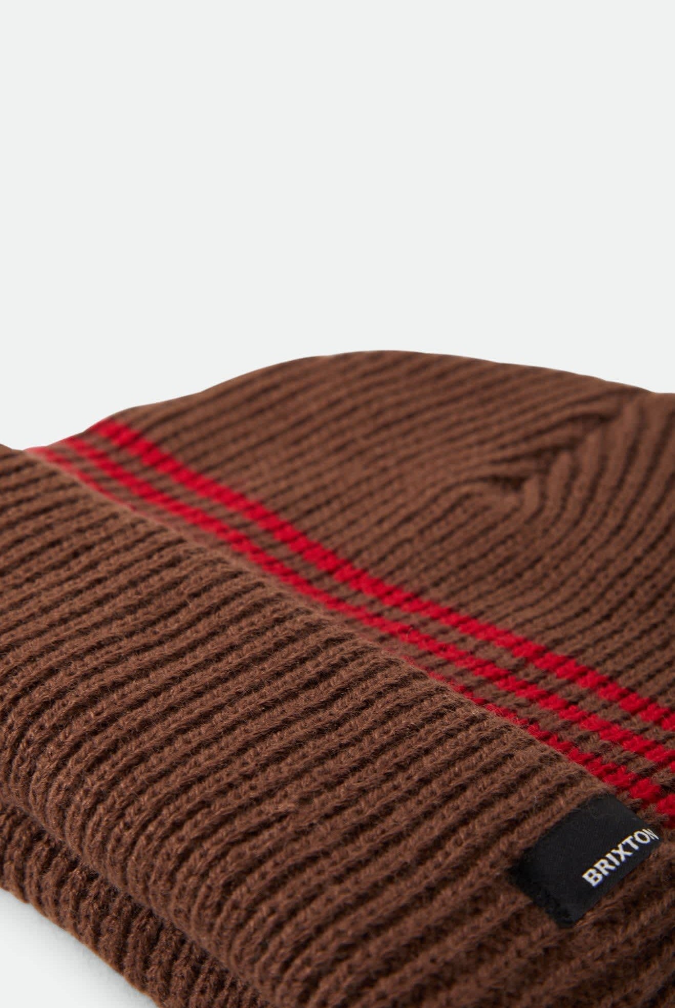 Unisex Chunky Heist Beanie in the color Pinecone Brown/Chili Pepper Stripe - Additional Laydown image