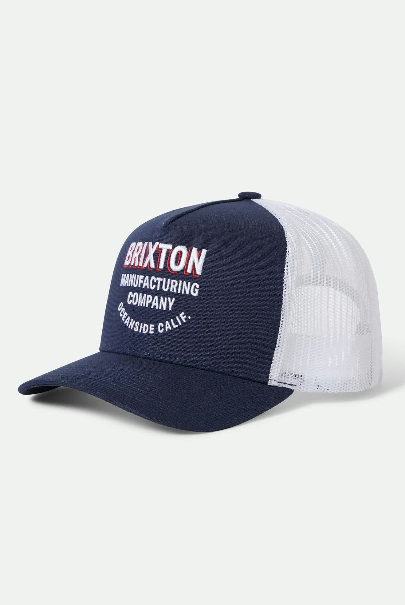 Unisex Redoubt Netplus Trucker Hat in the color Navy/White/White - Front Product View