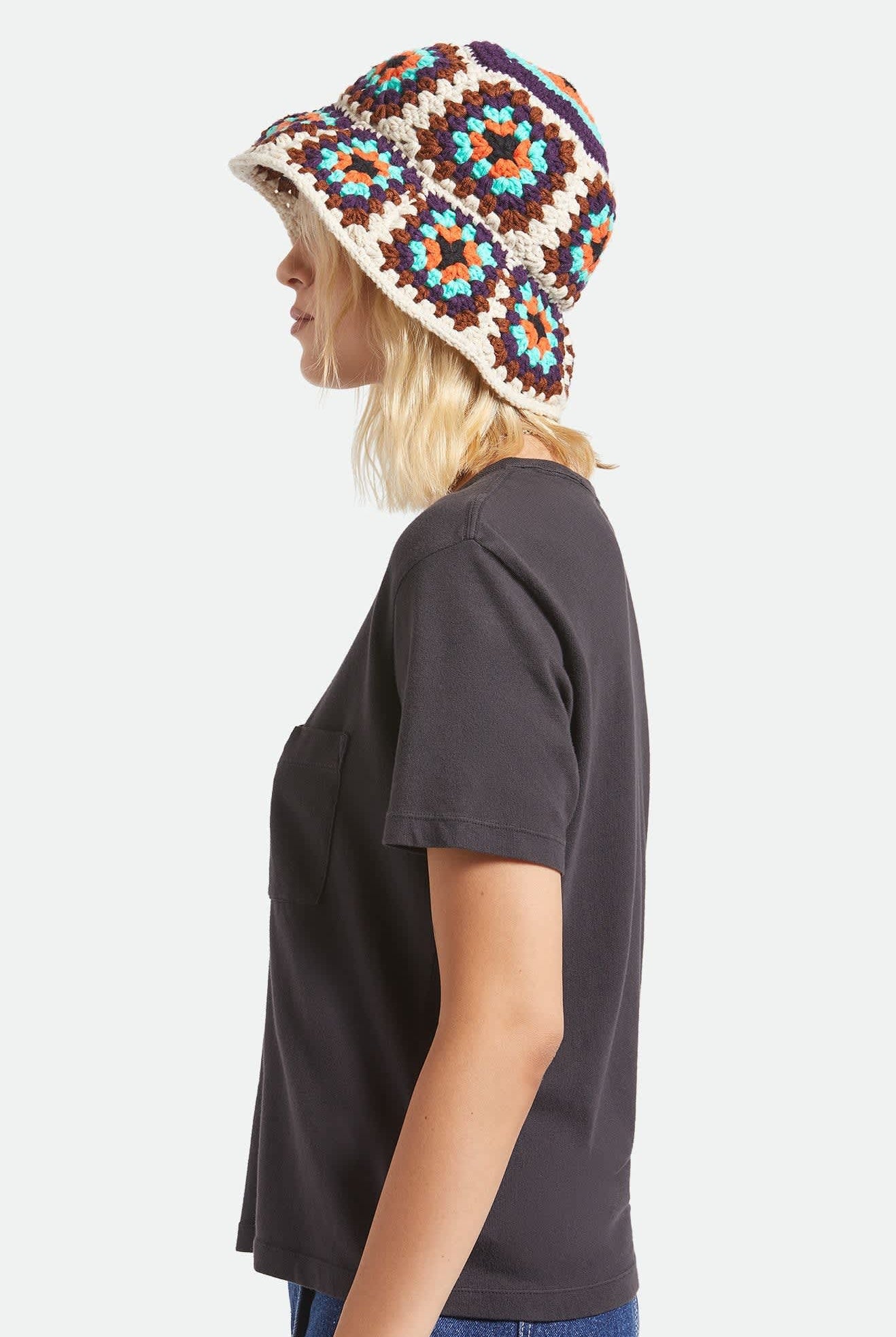 Women's Crochet Knit Bucket Hat in the color Multi Color - Women's Side View