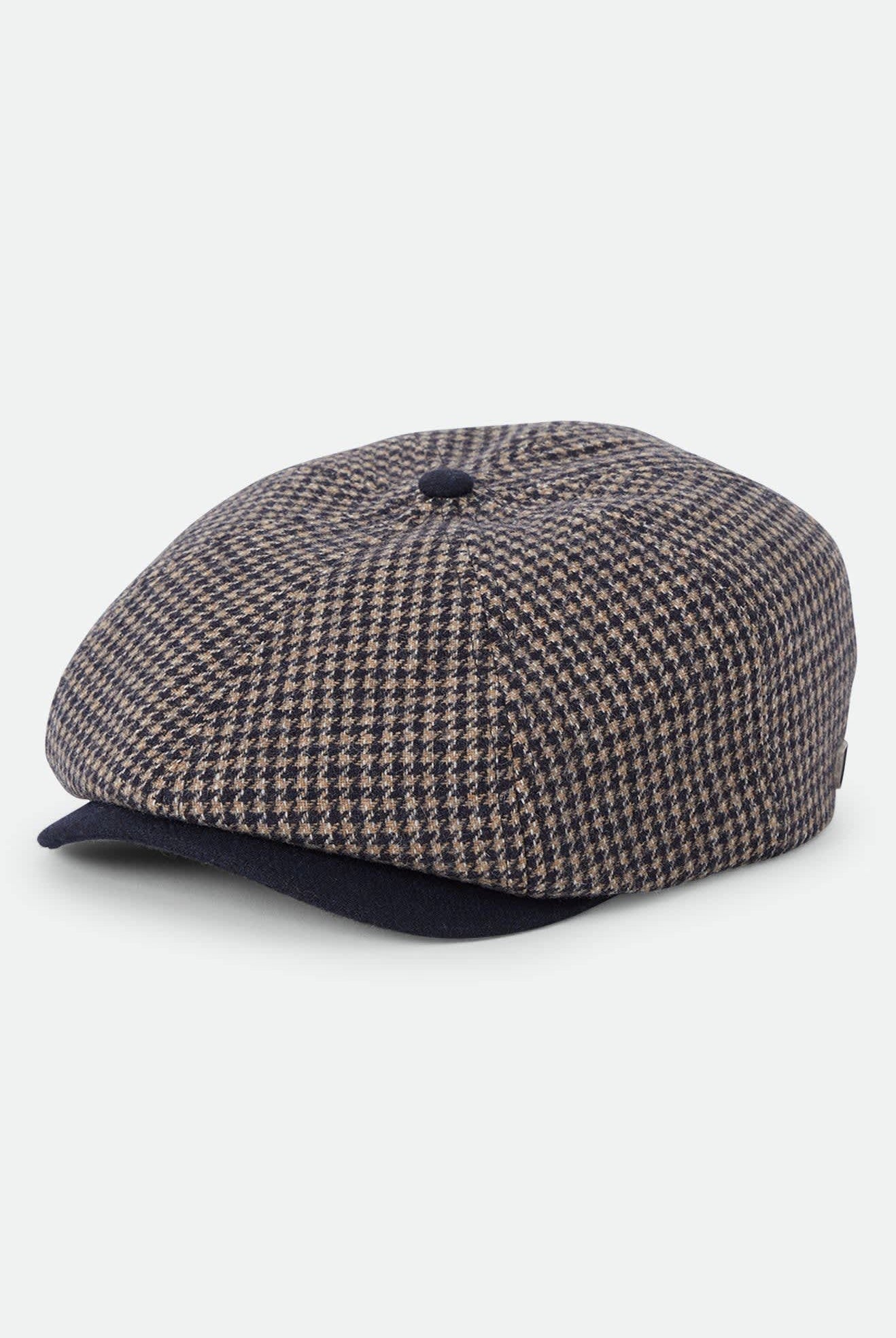 Unisex Brood Newsboy Cap in the color Navy/Sand Houndstooth - Front Product View