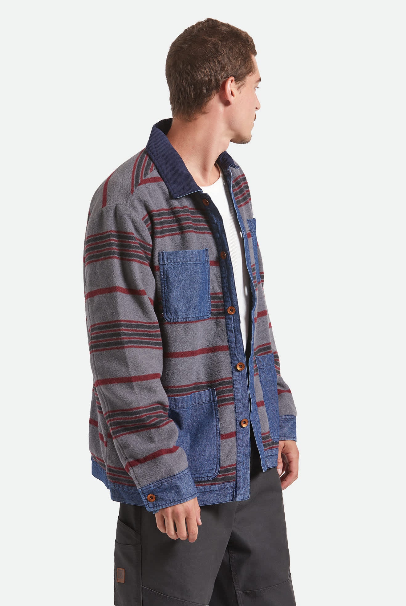 Men's Altered Threads Chore Coat in the color Medium Wash Denim - Women's Back View