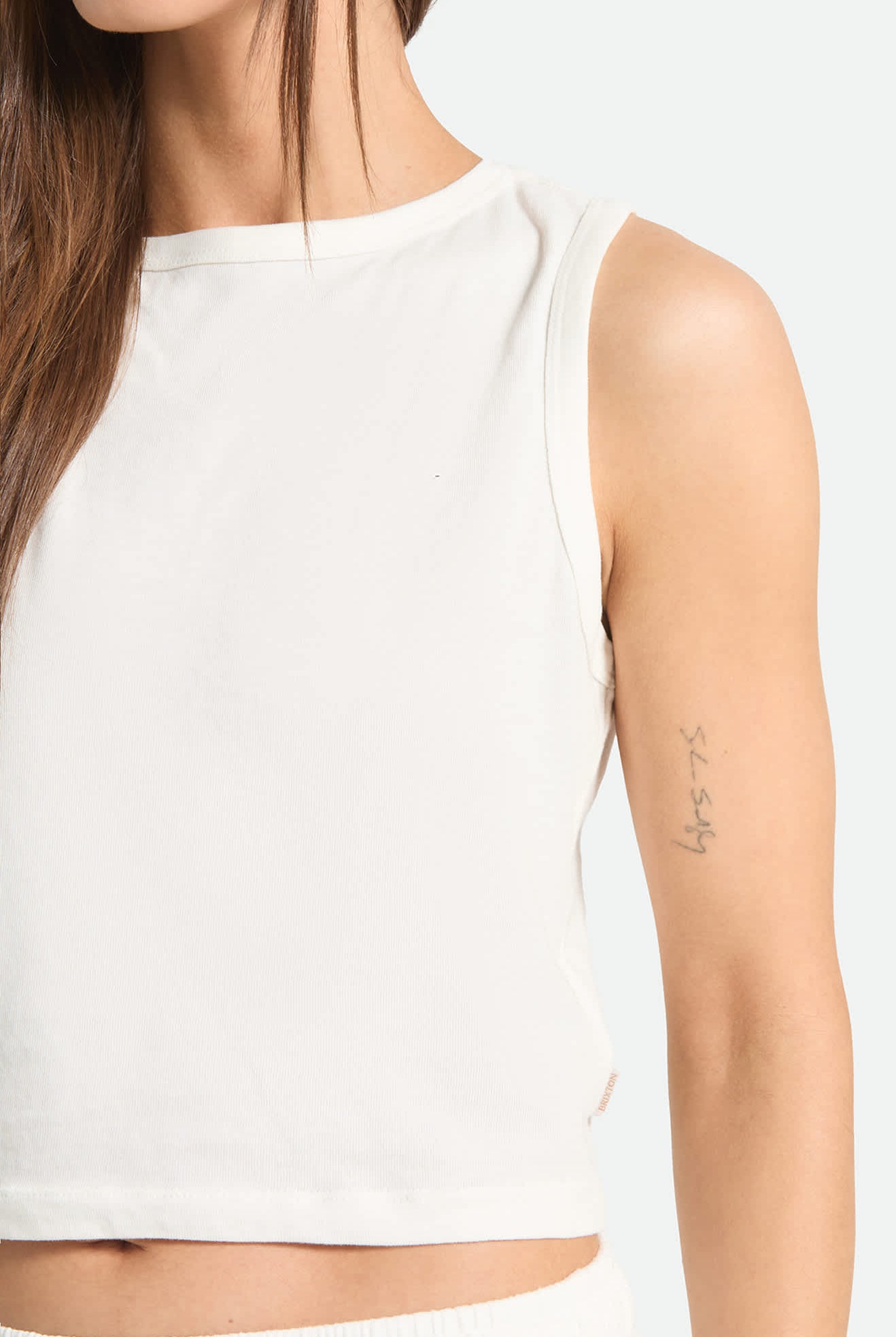 Women's Carefree Organic Garment Dye Cropped Tank in the color Off White - Additional Fit image