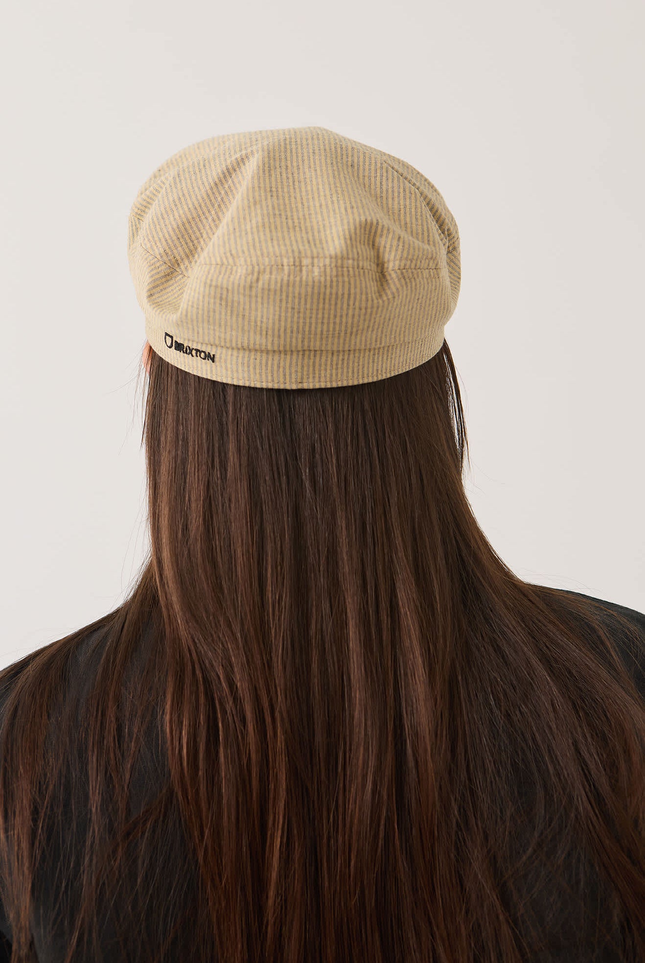 Women's Fiddler Fisherman Cap in the color Khaki Stripe/Washed Black - Women's Back View