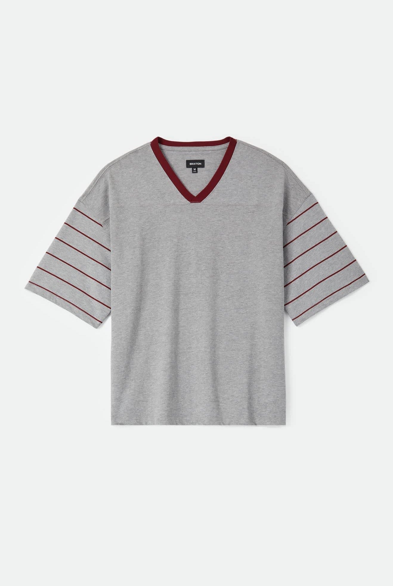 Men's Brixton Football T-Shirt in the color Heather Grey/Maroon - Front Product View