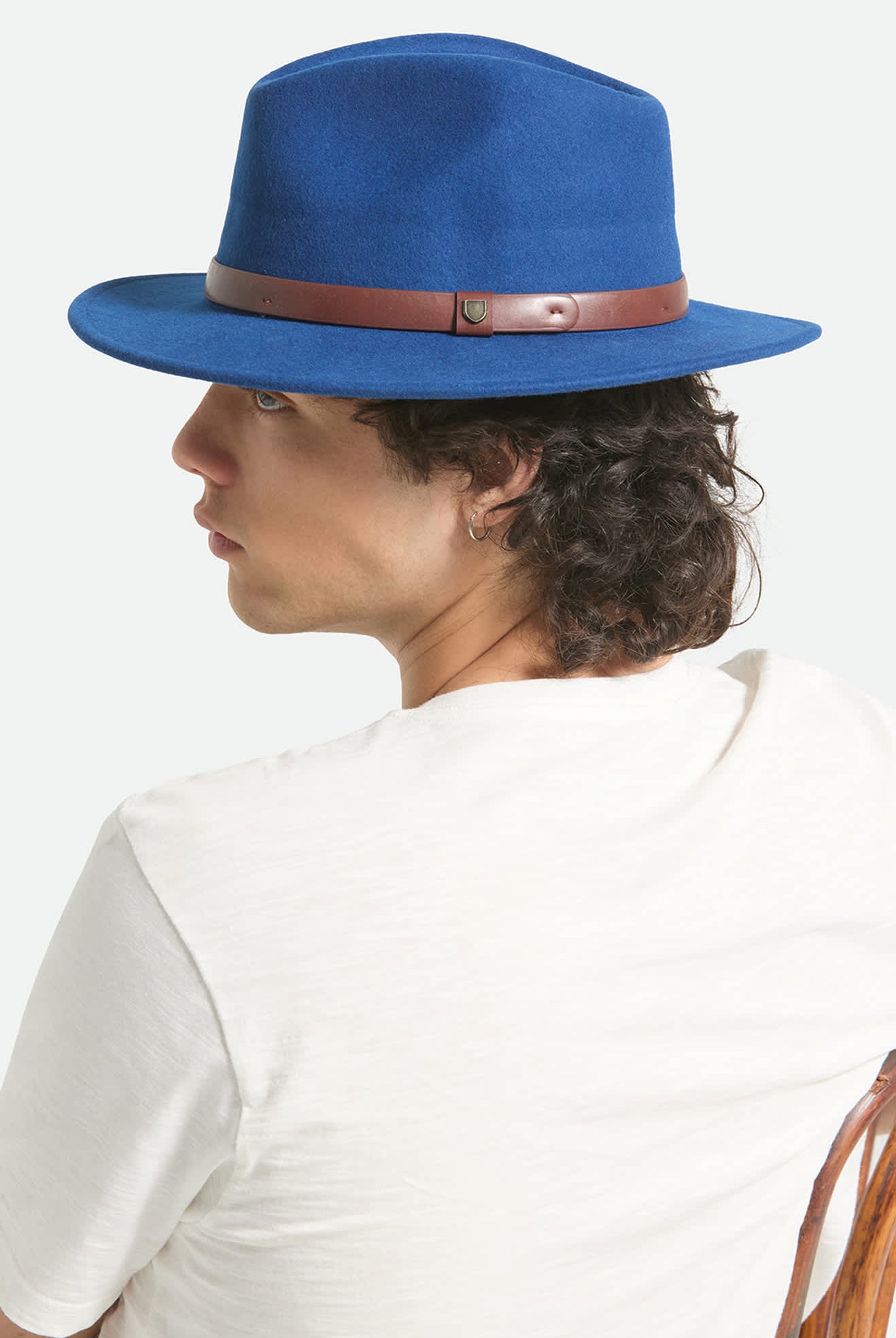 Unisex Messer Fedora in the color Midnight Blue/Pinecone - Men's Side View