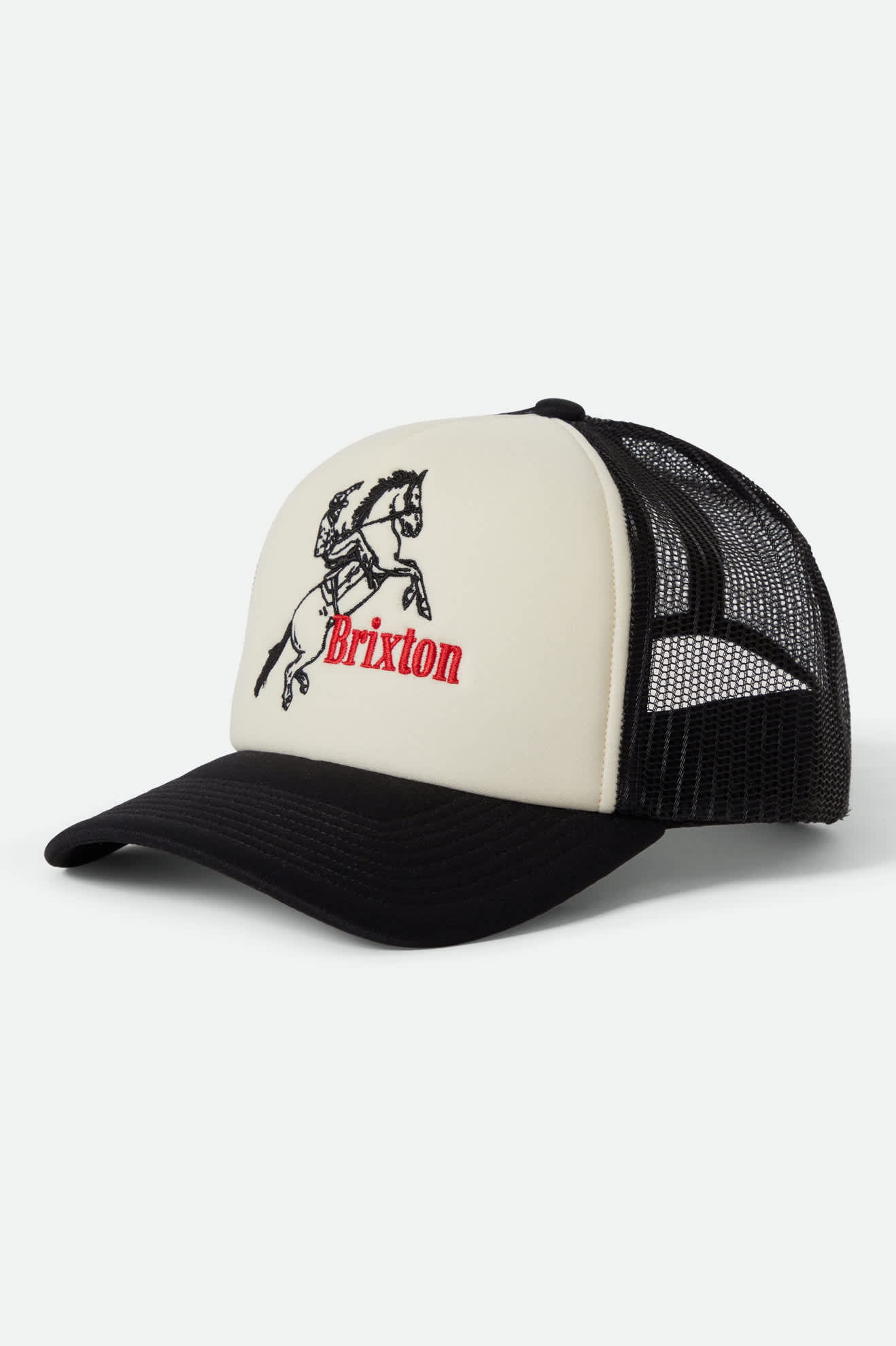 Women's Ranching Club Netplus Trucker Hat in the color Black/Off White - Front Product View
