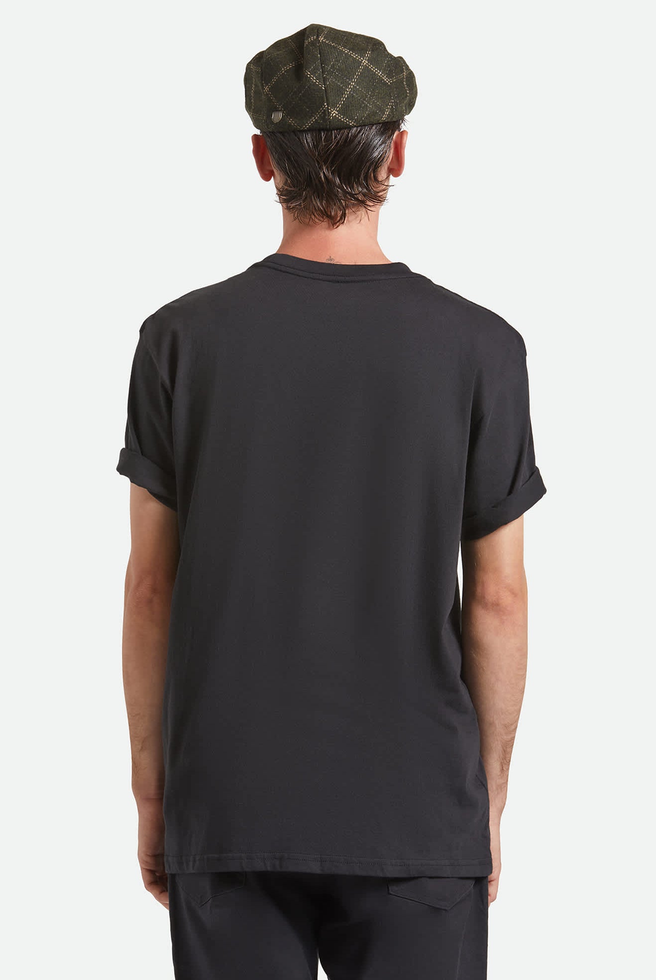 Unisex Barrel Flat Cap in the color Moss/Sand - Men's Back View