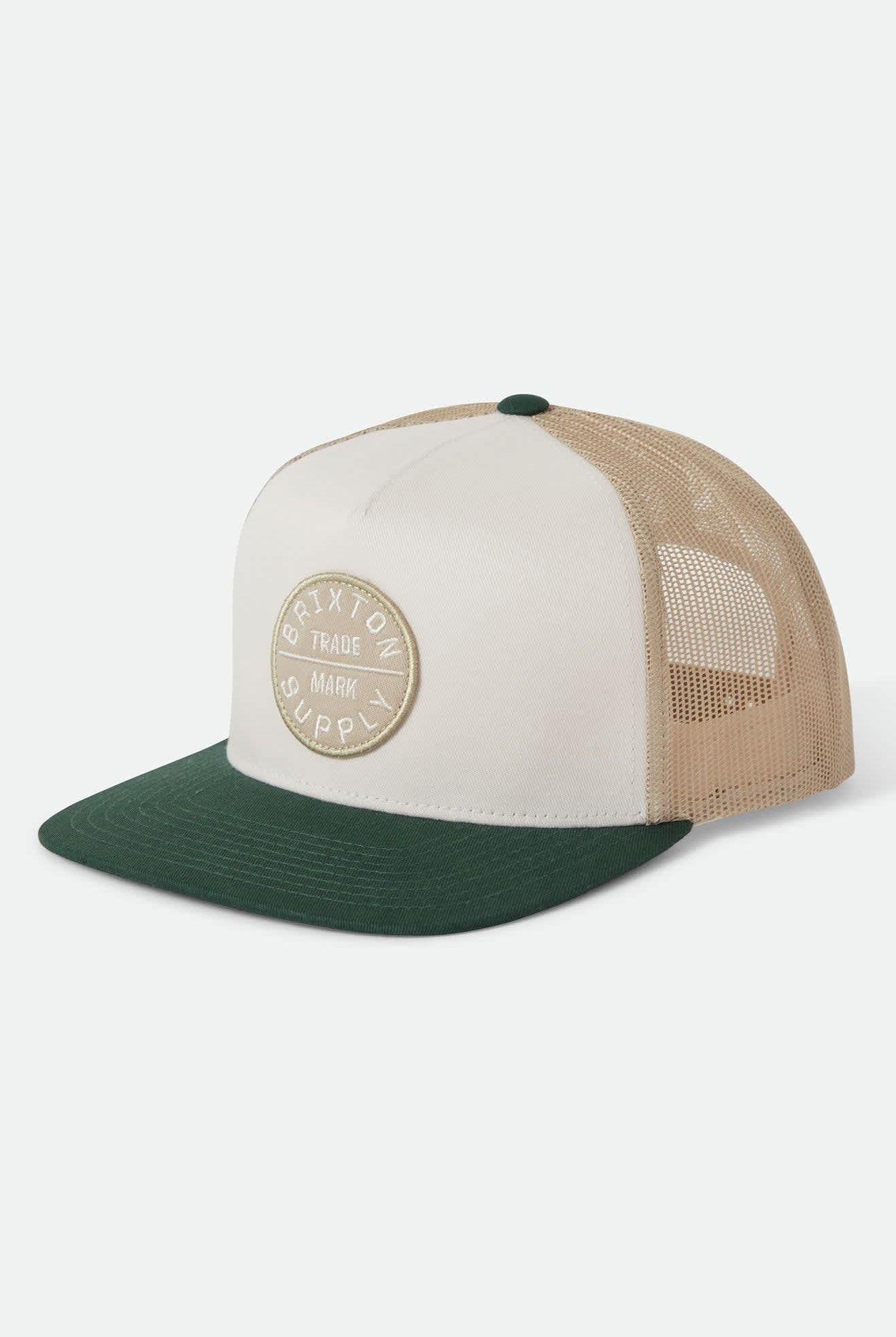 Unisex Oath Trucker Hat in the color Off White/Primal Green/Sand - Front Product View