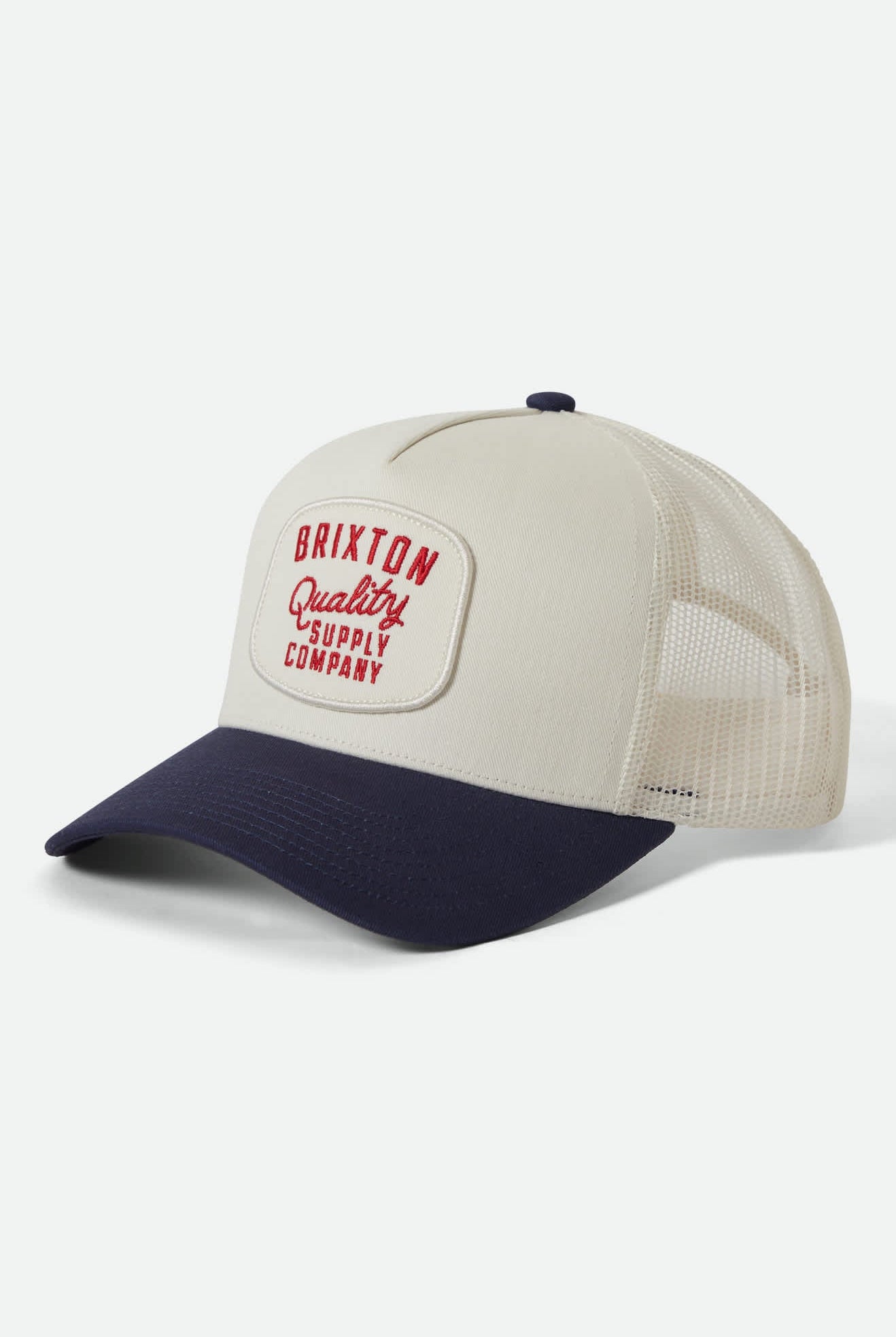 Unisex Hubal NetPlus Trucker Hat in the color Off White/Midnight Blue - Front Product View