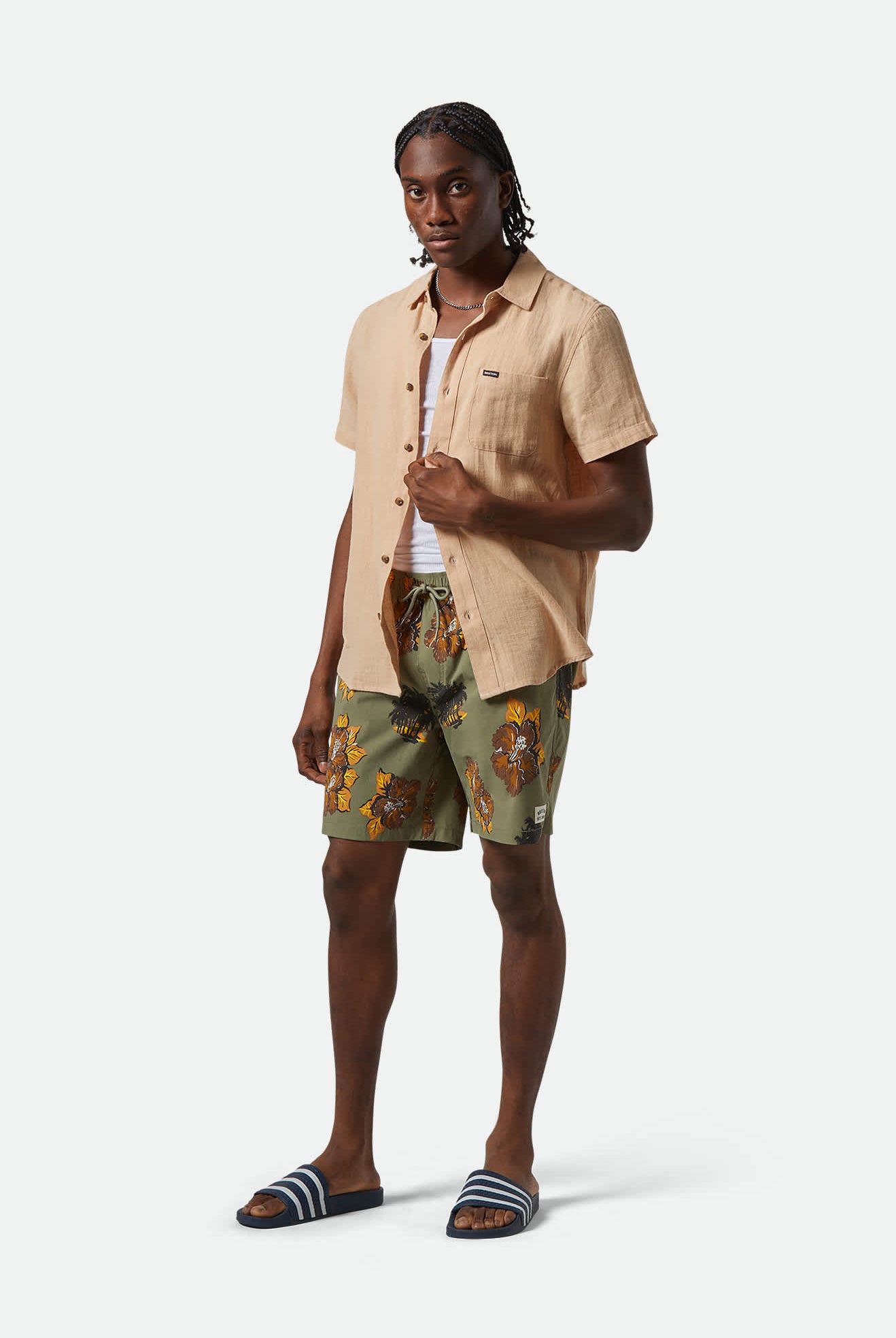 Men's Everyday Stretch Hybrid Short 7" in the color Olive Surplus Floral - Men's Front View