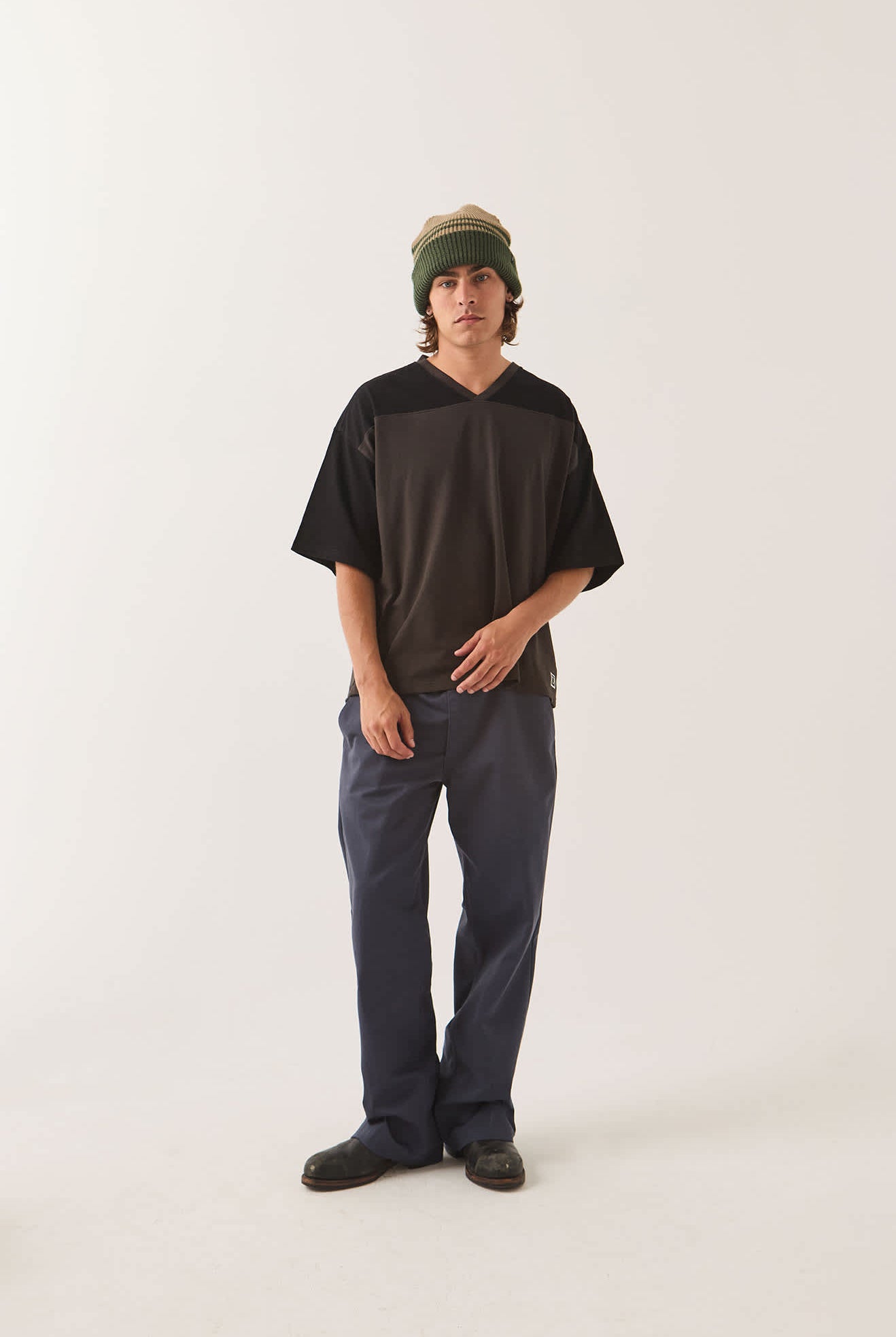 Men's Brixton Football T-Shirt in the color Black/Washed Black - Men's Front View