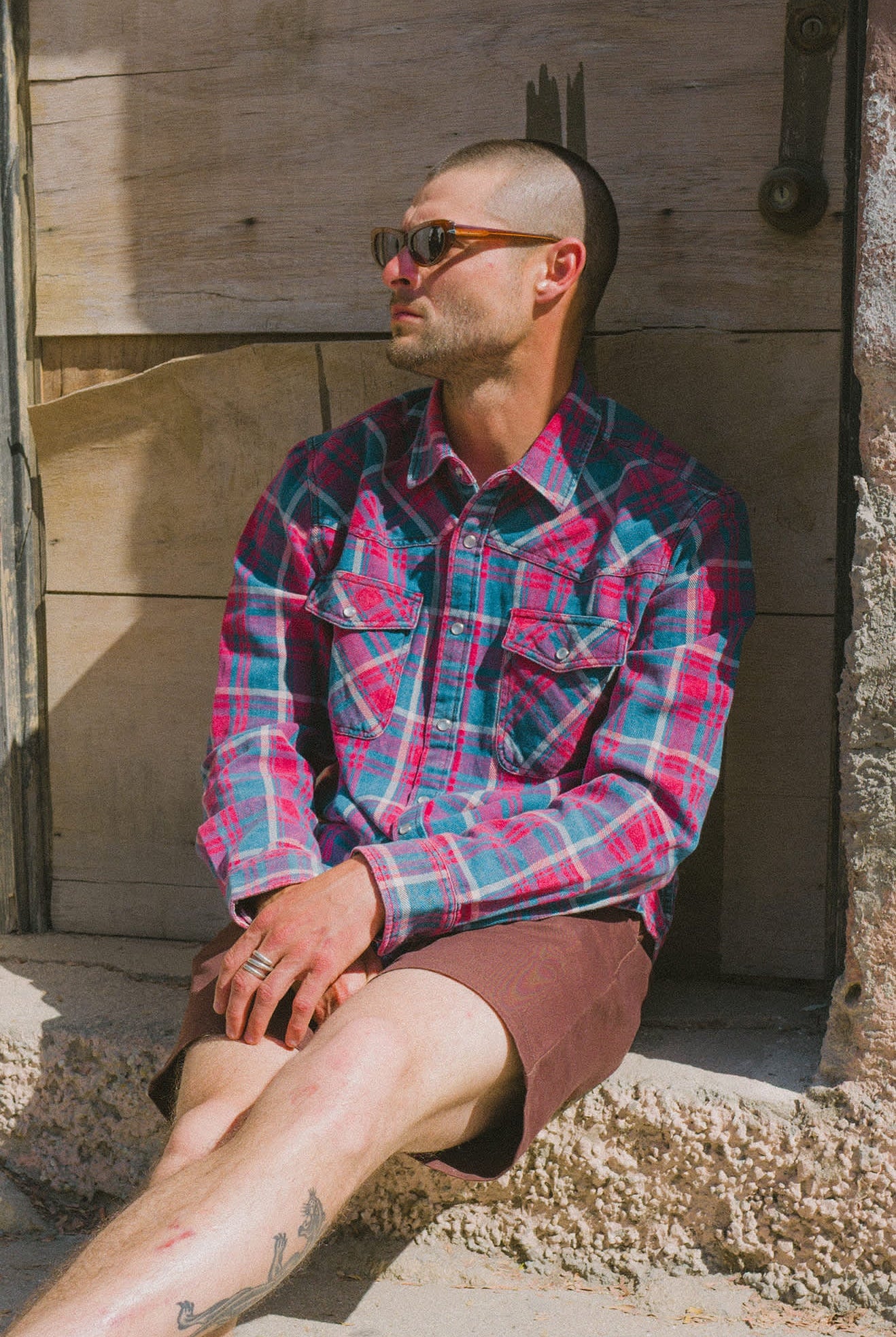 Men's Waylon Lightweight Overshirt in the color Denim Plaid - Men's Lifestyle image