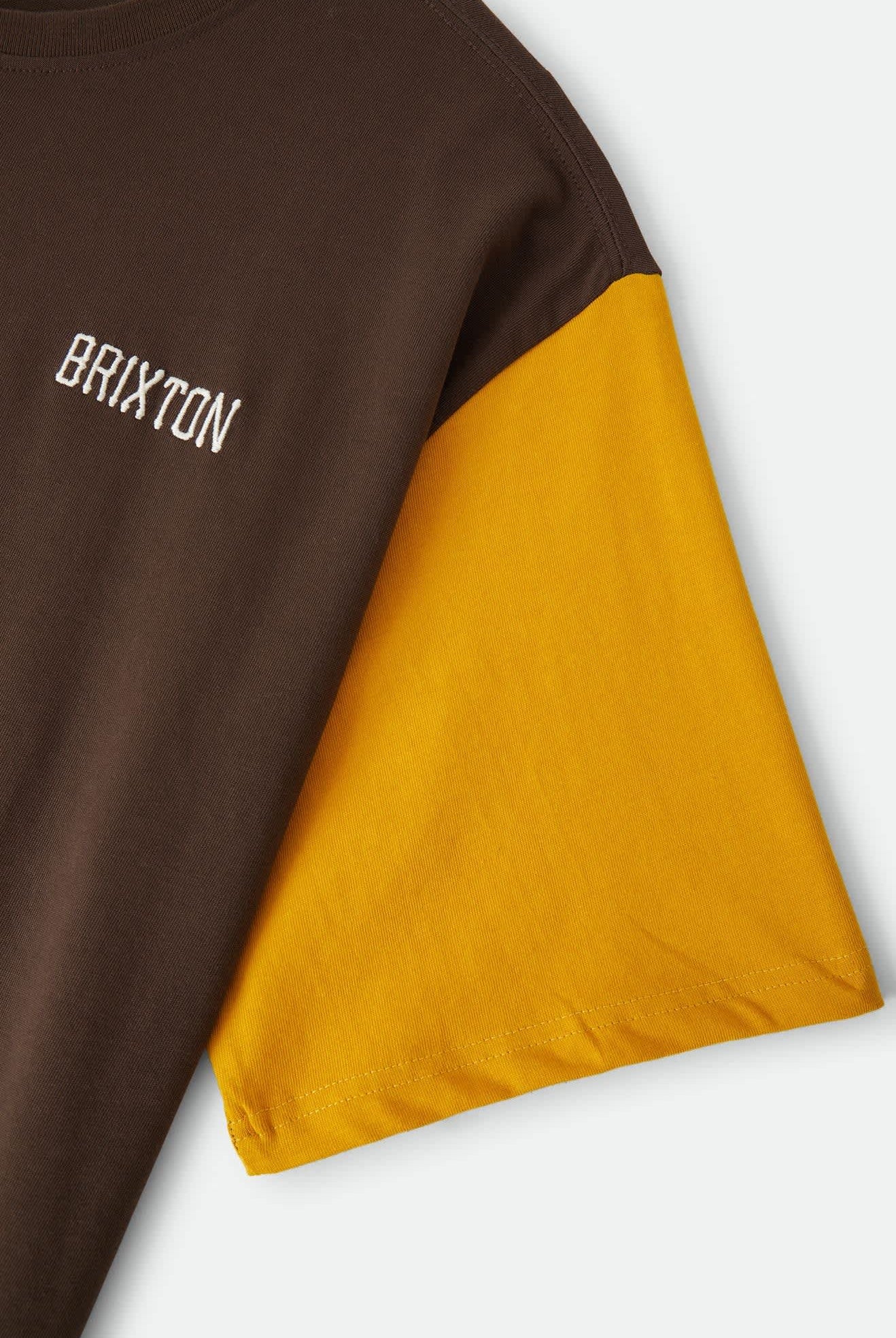 Men's Boxy Baseball T-Shirt in the color Walnut Brown/Golden Hour - Additional Laydown image
