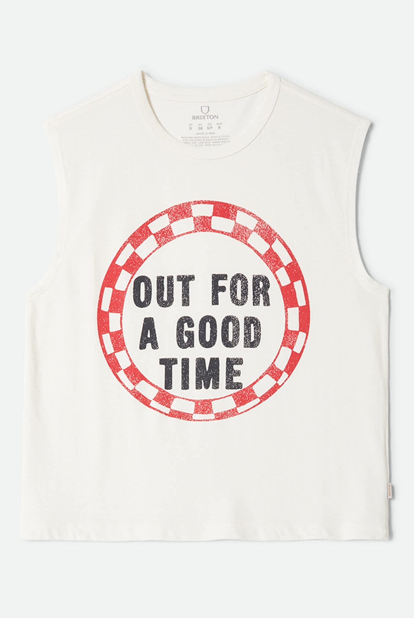 Women's Out For A Good Time Muscle Tank in the color Off White - Front Product View