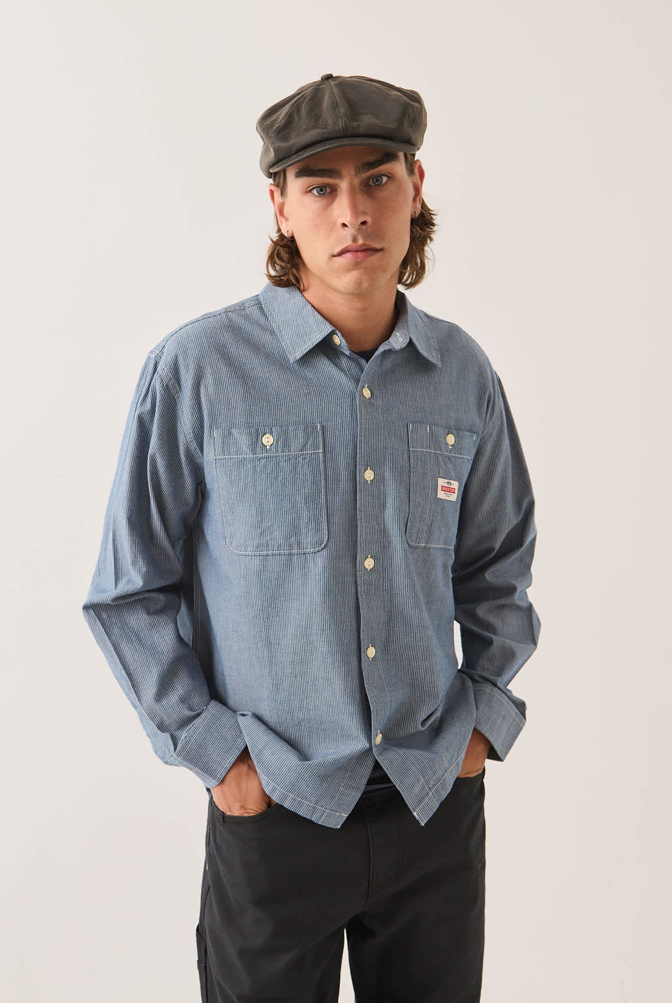 Men's Trademark Long Sleeve Shirt in the color Blue Chambray Micro Stripe - Additional Fit image