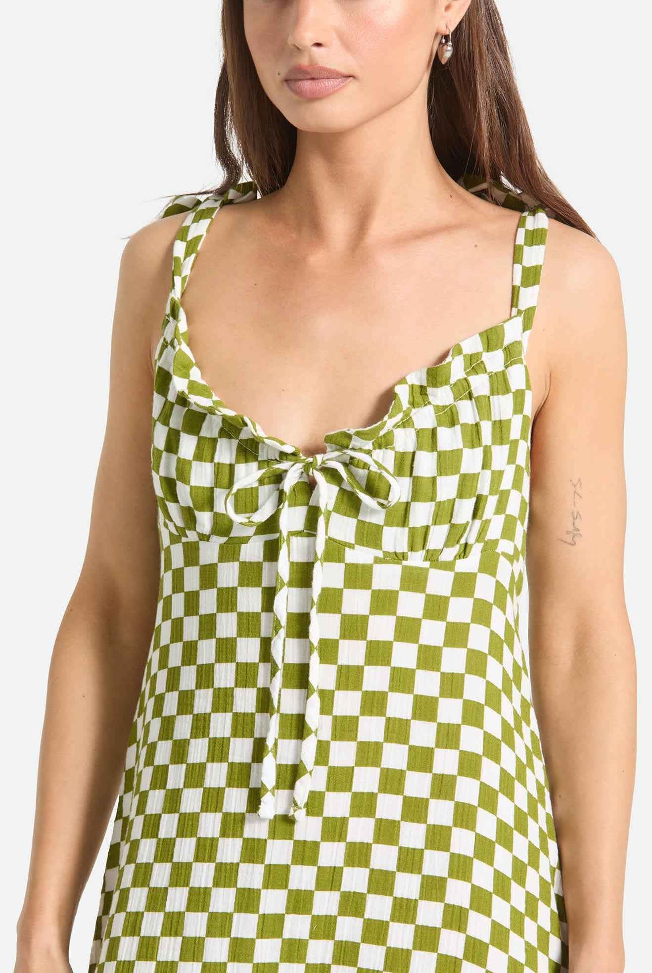Women's The Tie Dress in the color Sublime Green Checkerboard - Additional Fit image
