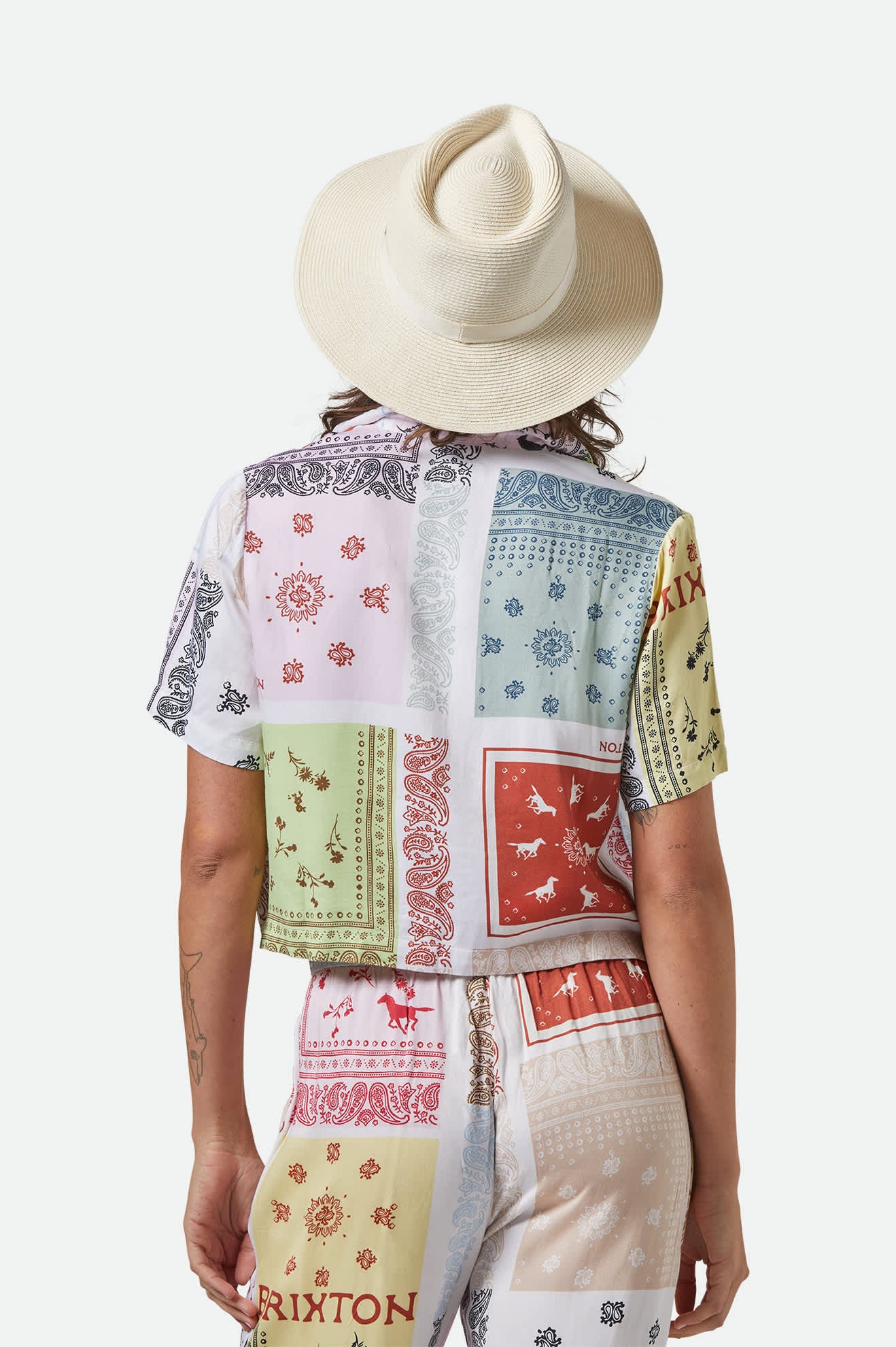 Women's Carolina Straw Packable Travel Hat in the color Bone/Bone - Women's Back View