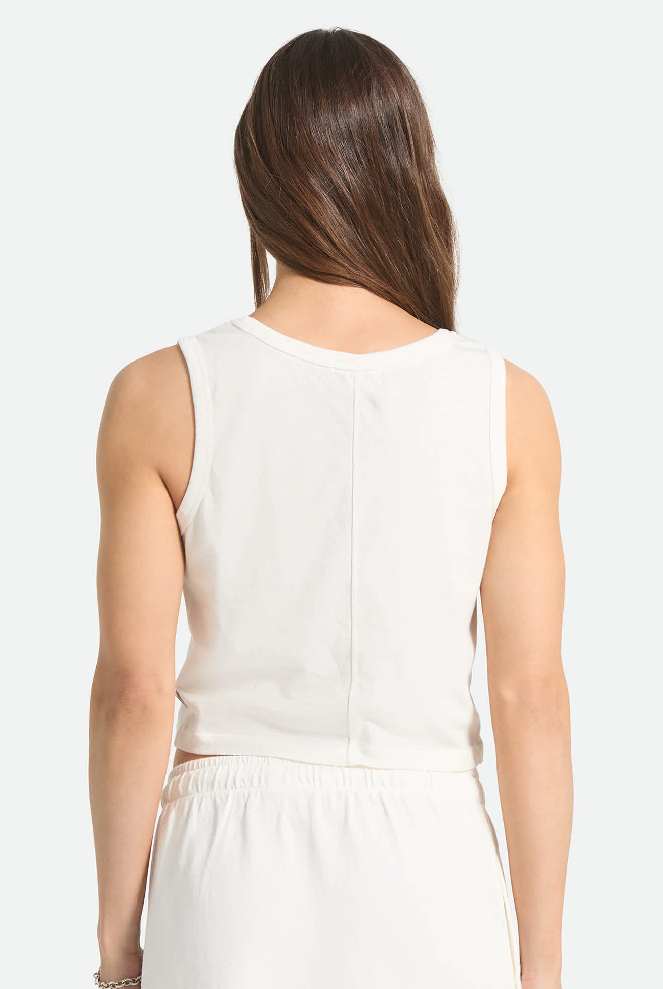 Women's Carefree Organic Garment Dye Cropped Tank in the color Off White - Women's Back View