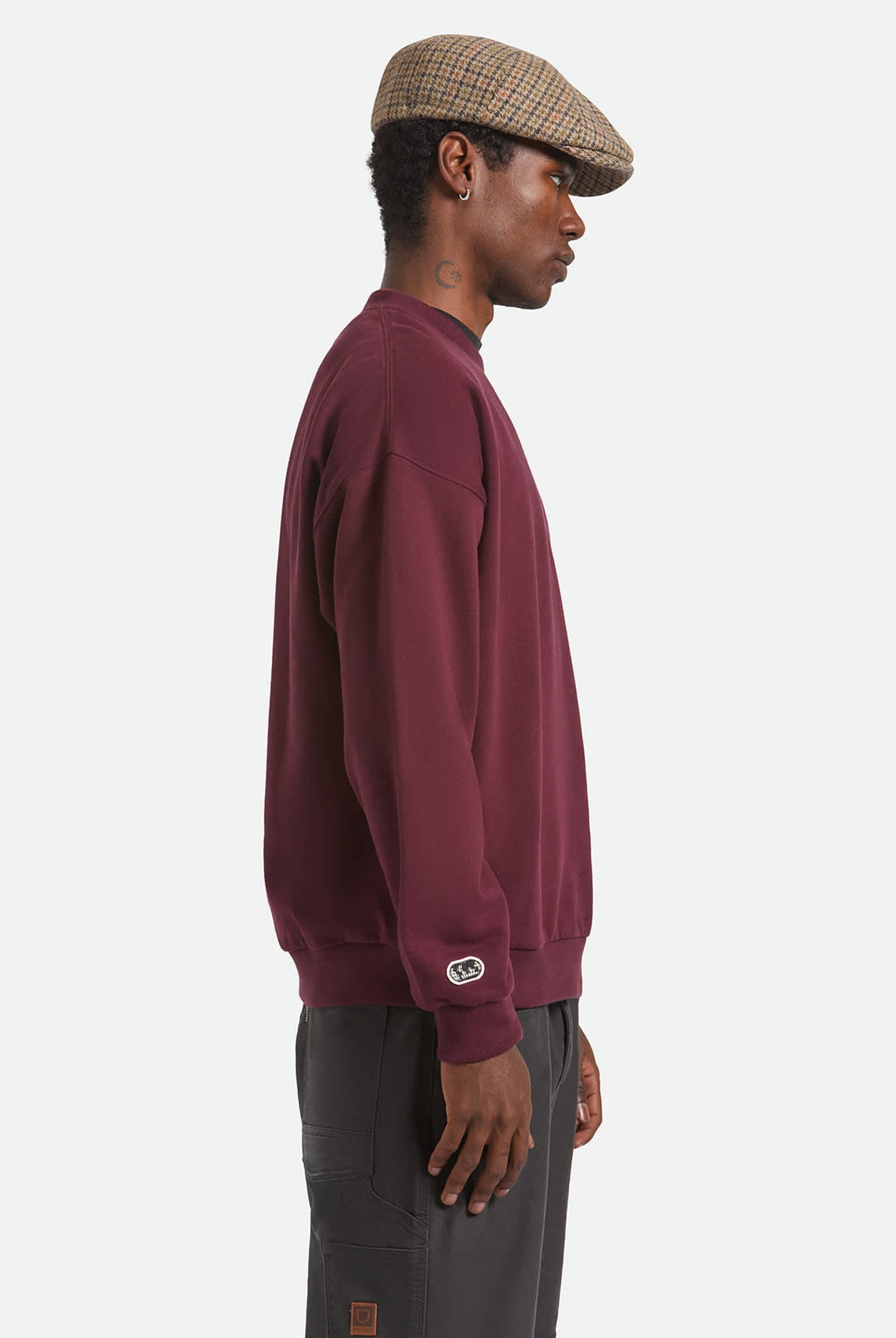 Men's Embroidered Heavyweight Oversized Crew in the color Port - Men's Side View
