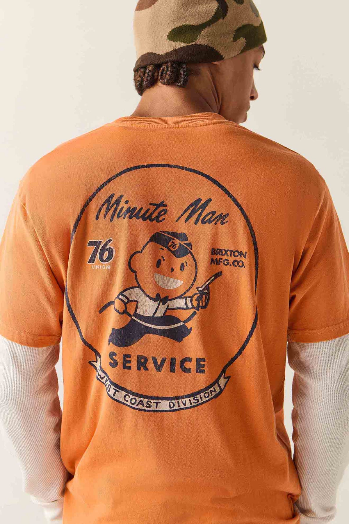 Men's 76 Minute Man Standard T-Shirt in the color Washed Orange - Additional Fit image