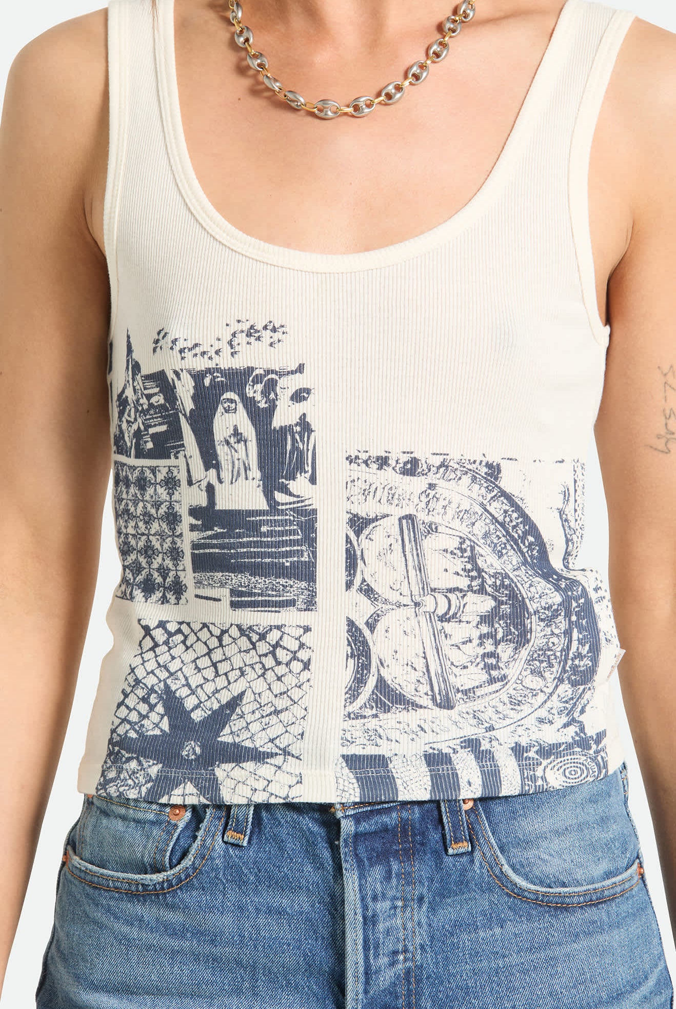 Women's Collage A-Tank in the color Off White - Additional Fit image