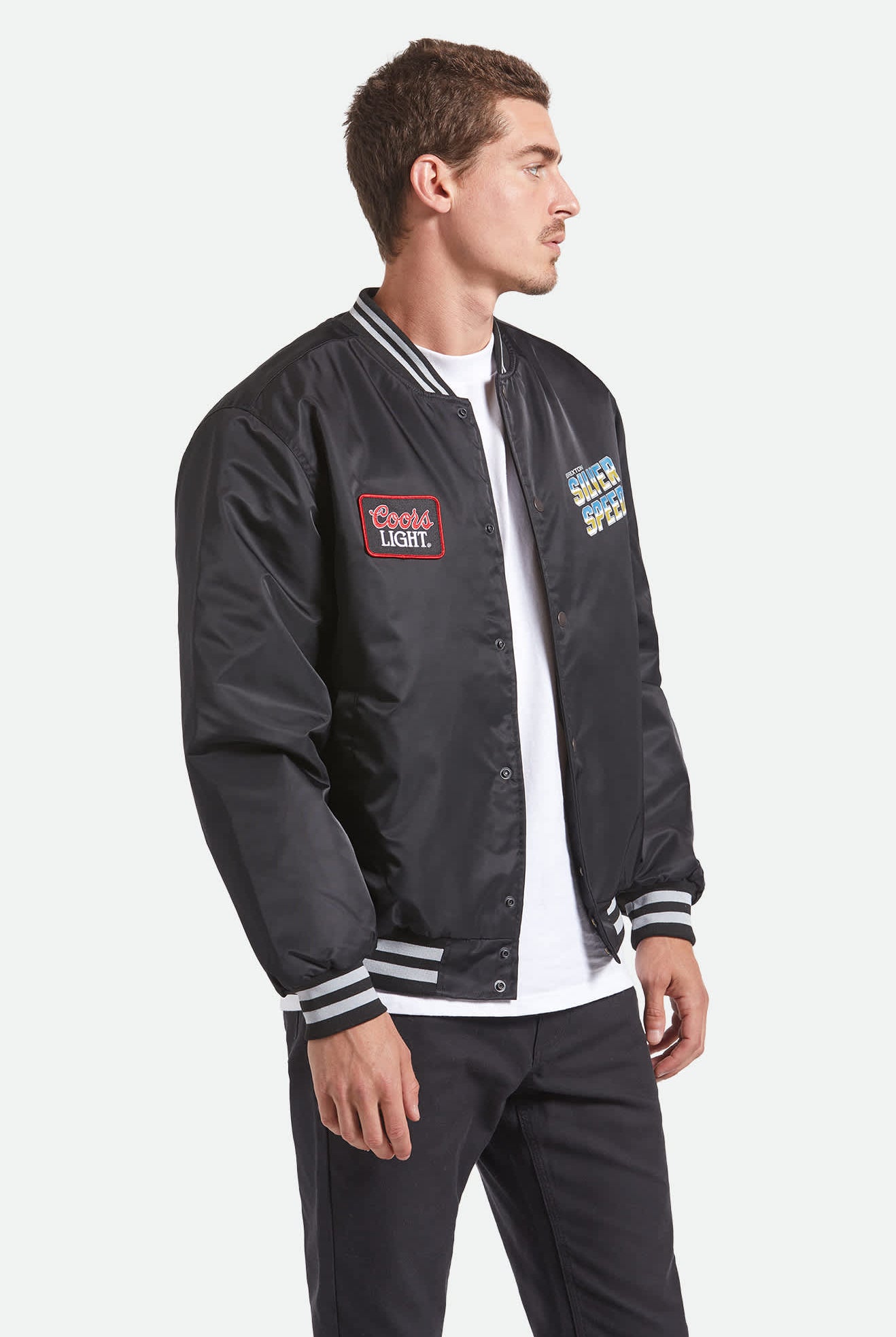 Men's Coors Light Silver Speed Shop Jacket in the color Black/Silver - Men's Side View