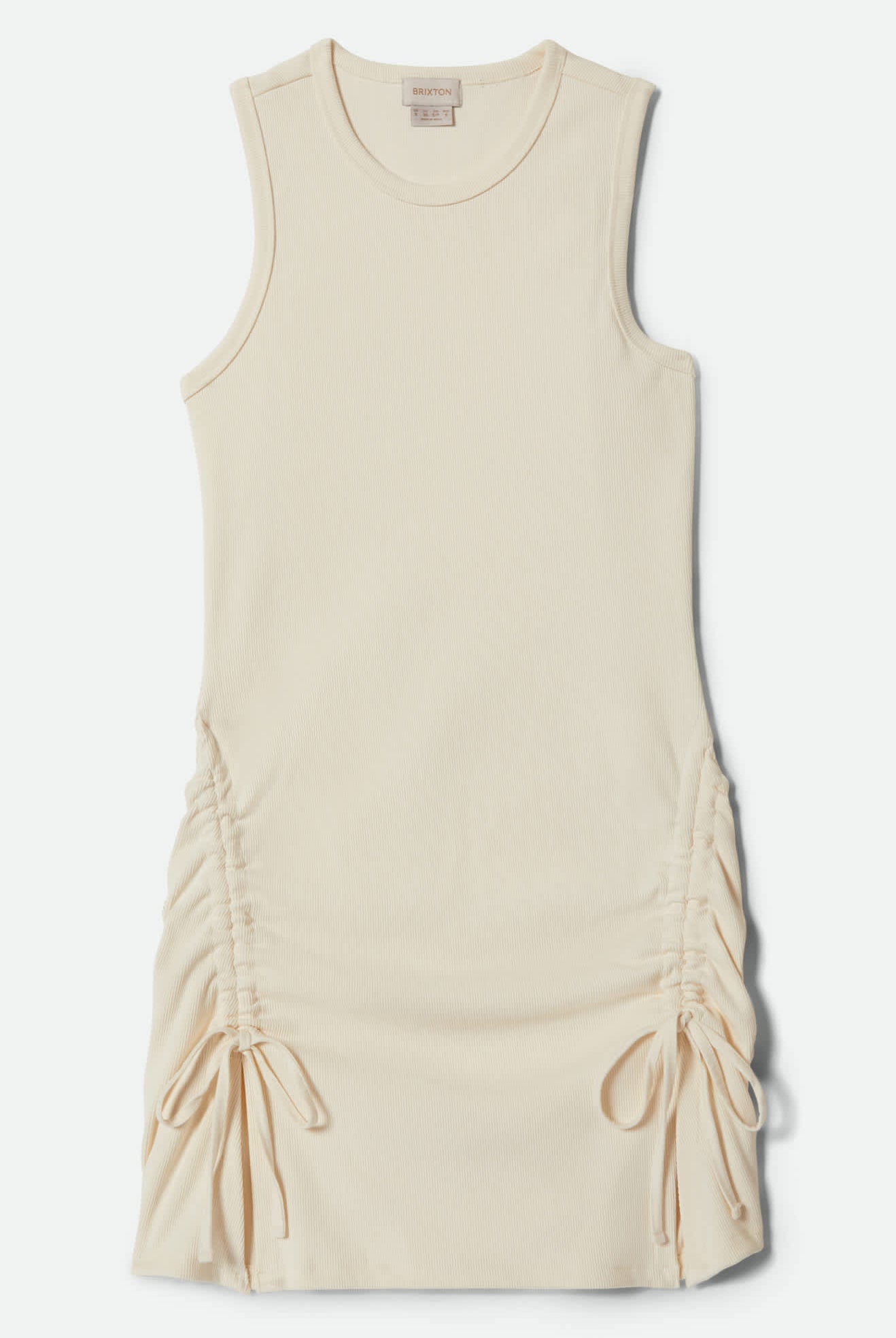 Women's Ribbed Cinch Mini Dress in the color Off White - Front Product View