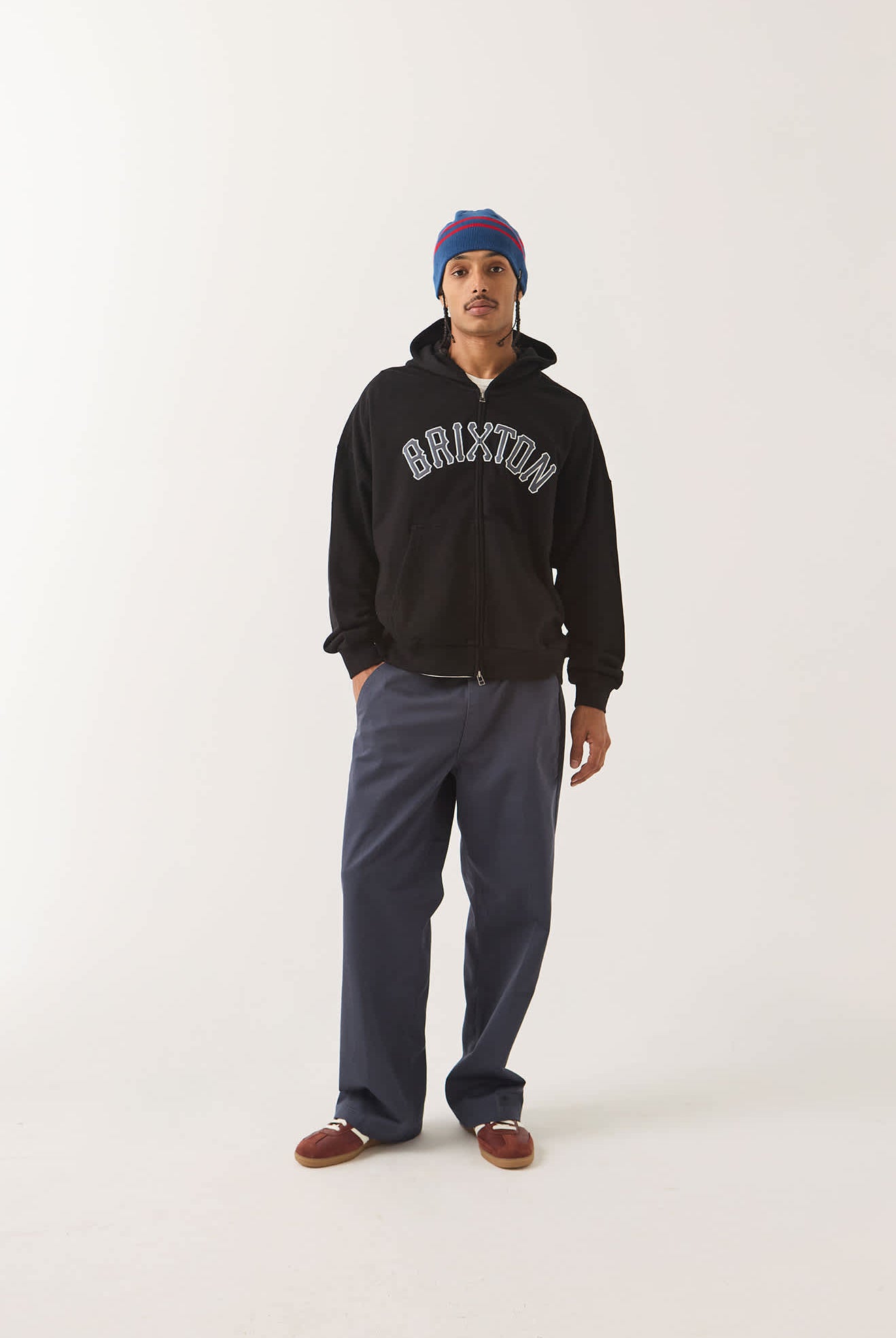 Men's Dugout Zip Hood Fleece in the color Black/Grey - Men's Front View